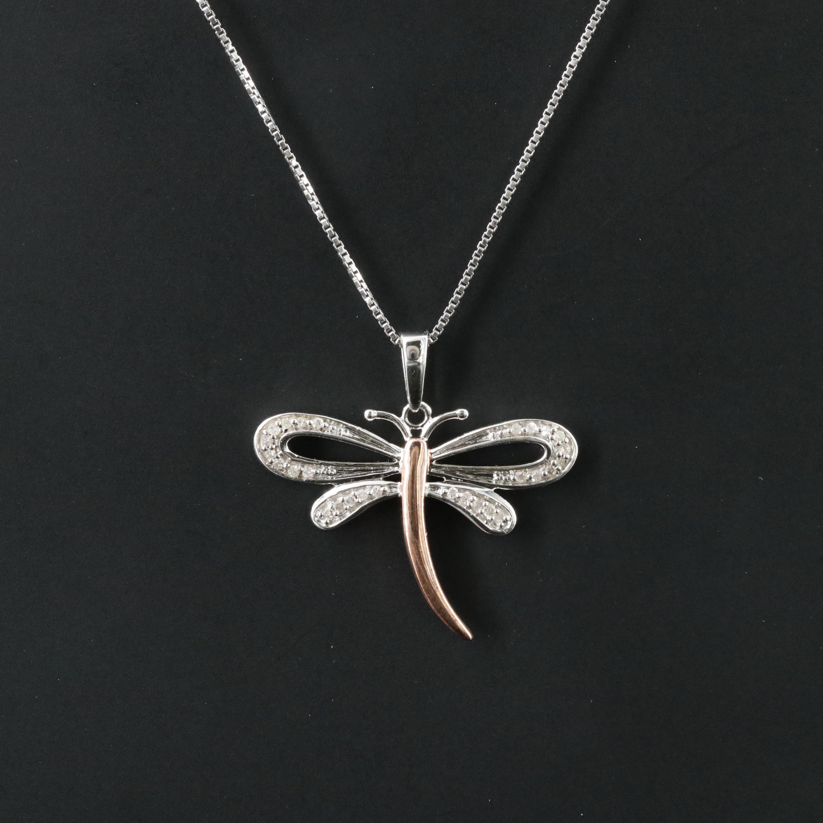 Sterling Diamond Dragonfly Pendant Necklace