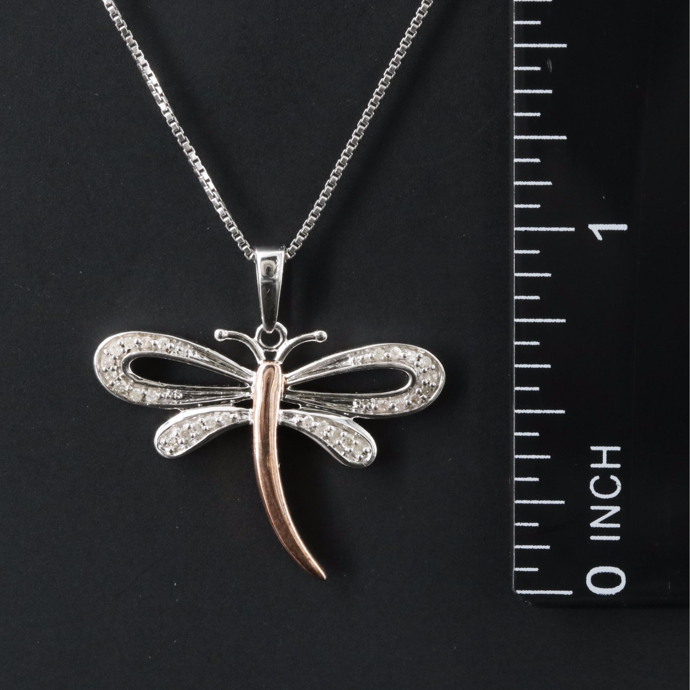 Sterling Diamond Dragonfly Pendant Necklace