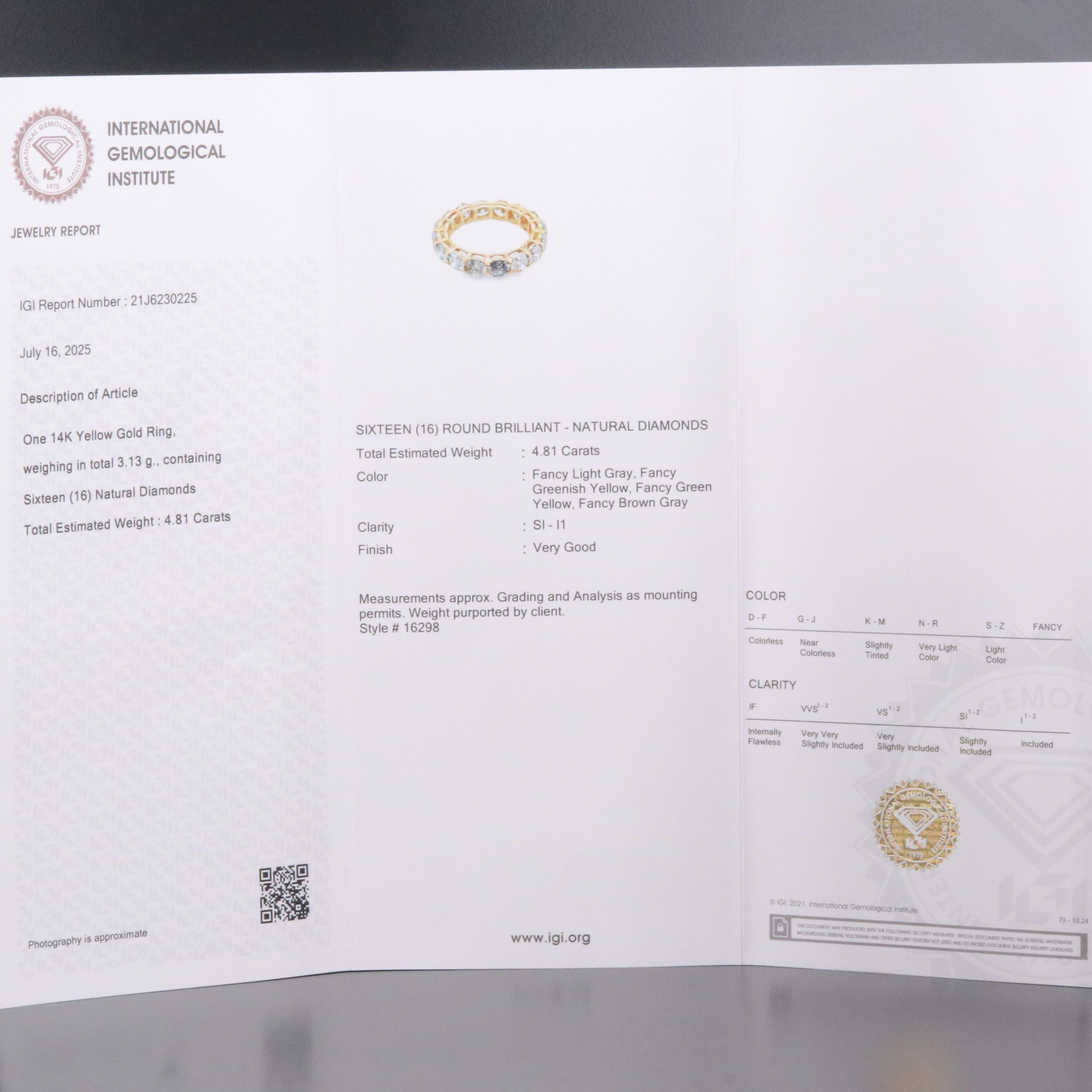 14K 4.81 CTW Fancy Diamond Eternity Band with IGI Jewelry Report