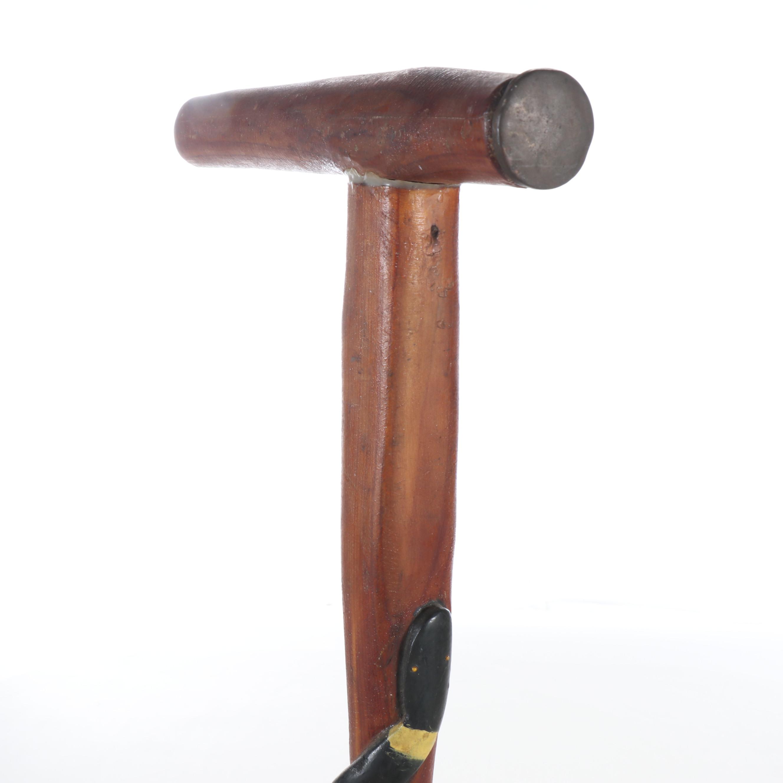Folk Art Style Hand-Carved Wood Coiled Snake Cane