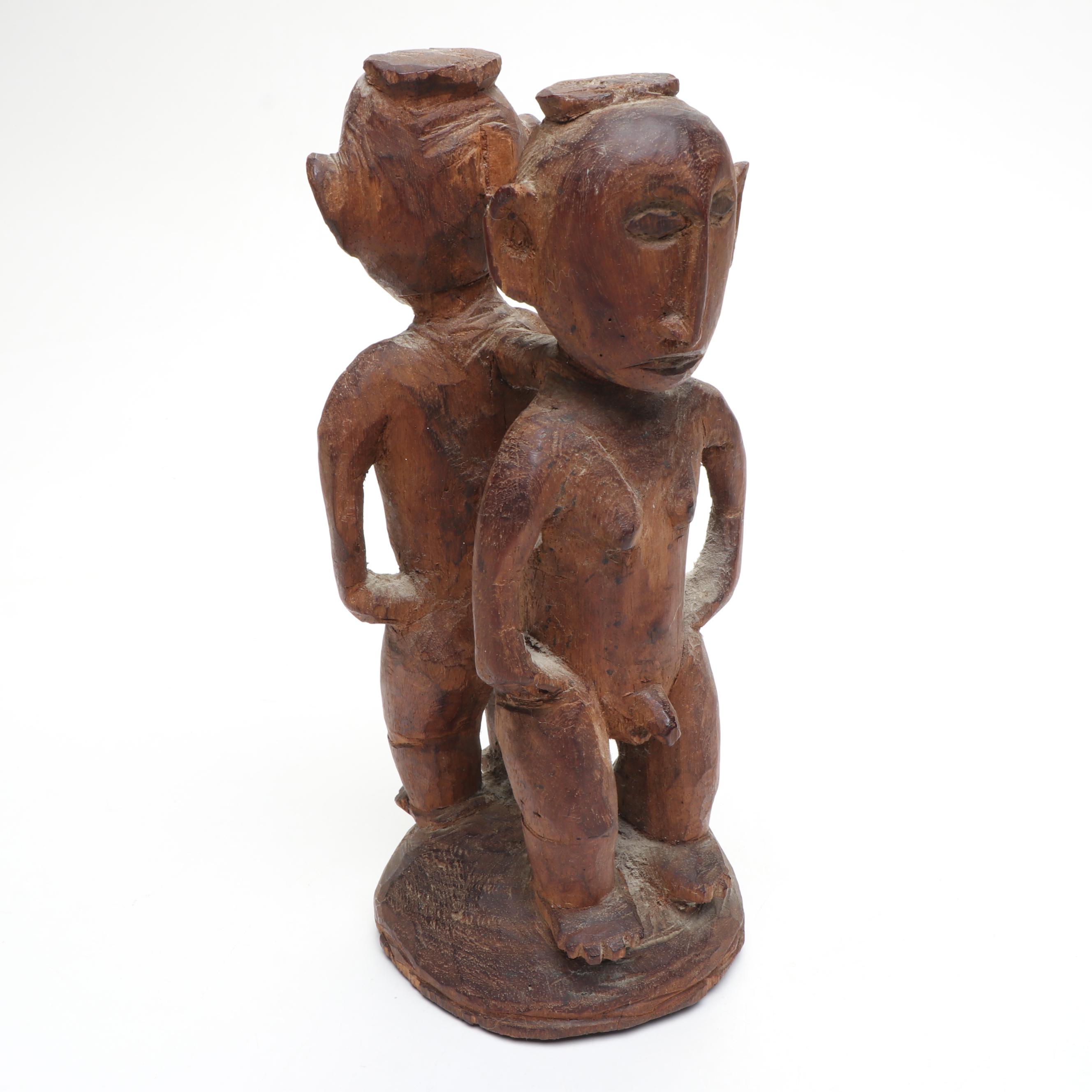 Timor Atoni Form Hand-Carved Conjoined Male and Female Ancestor Figure