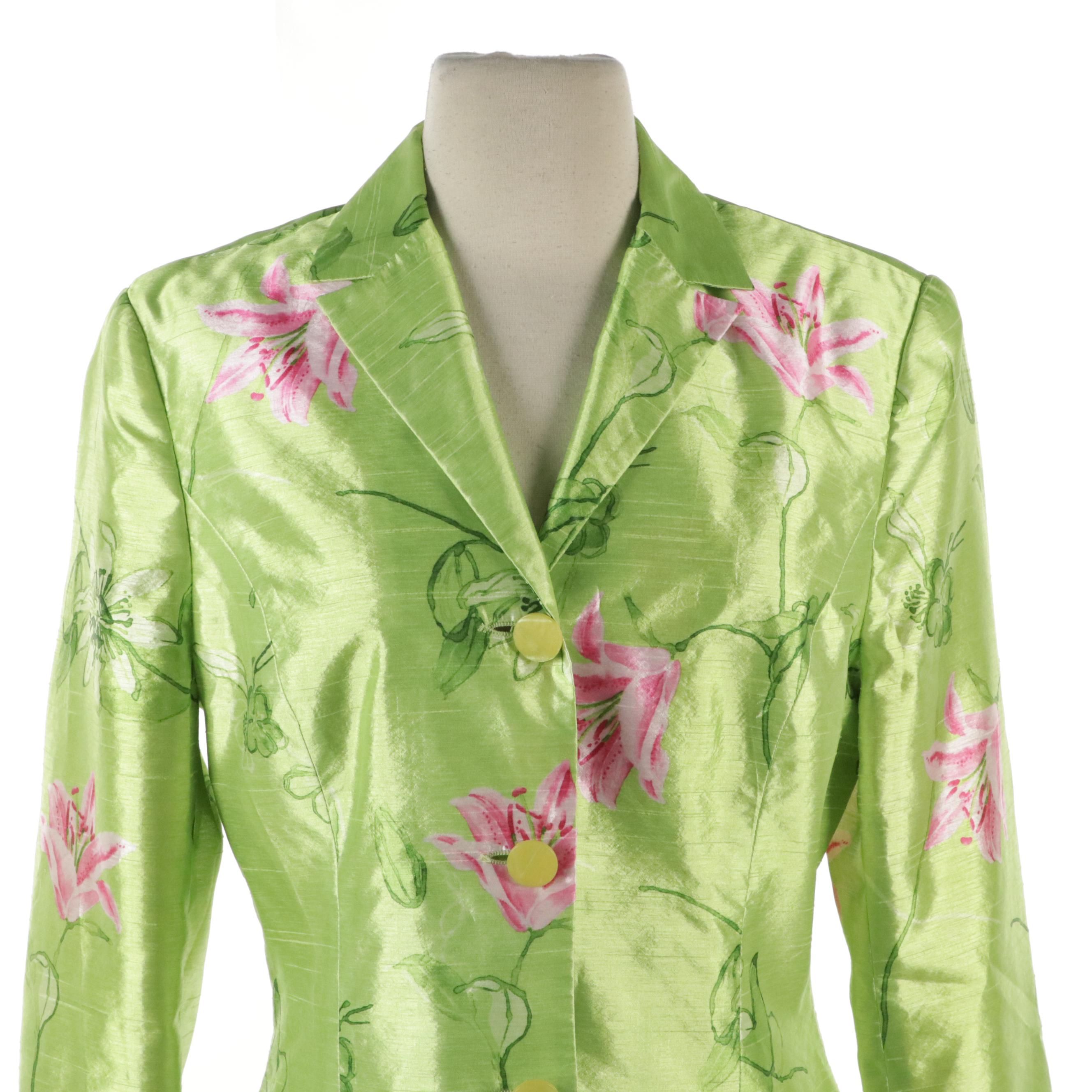 Paule Vasseur Silk Shantung and Renée DuMarr Polyester Floral Skirt Suits