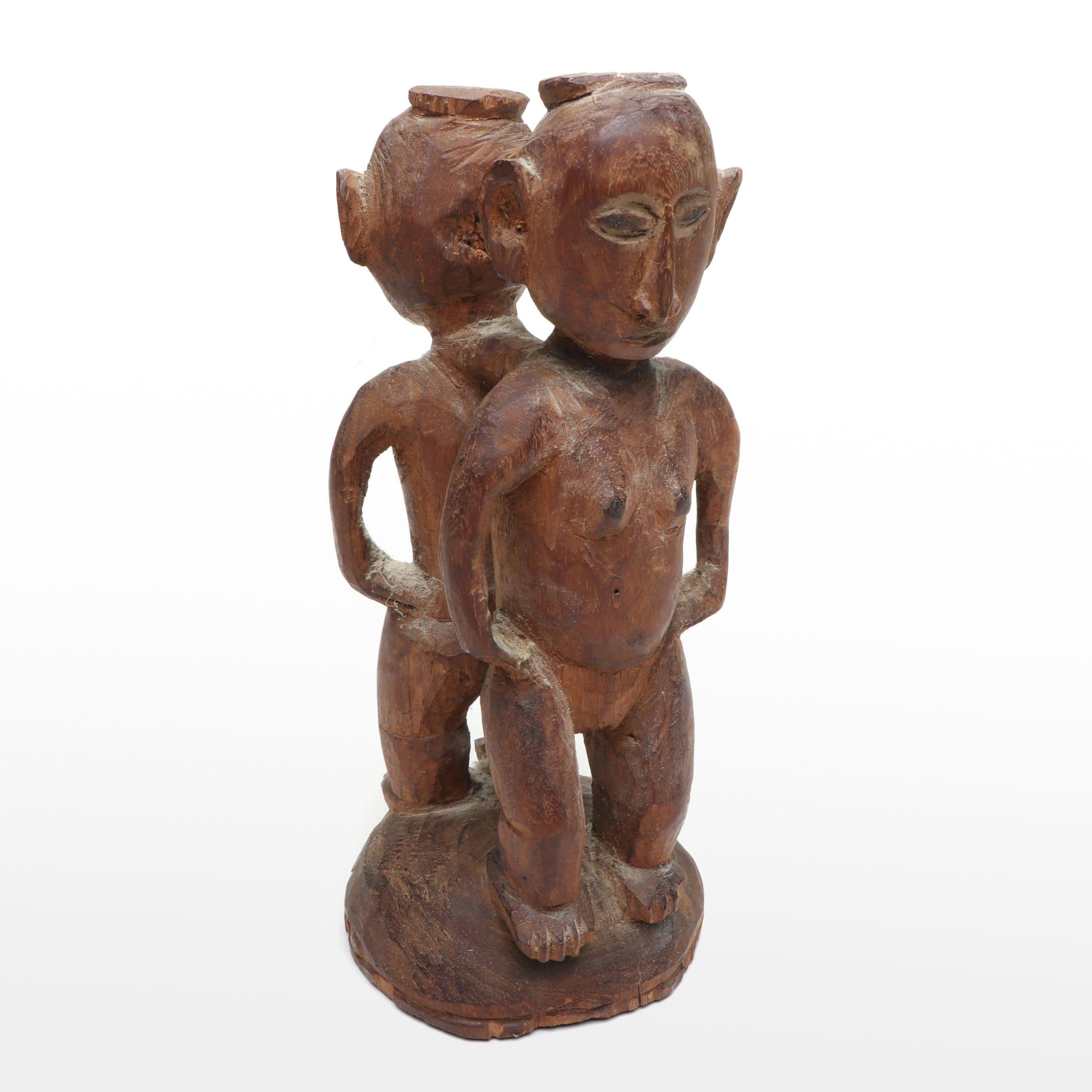 Timor Atoni Form Hand-Carved Conjoined Male and Female Ancestor Figure