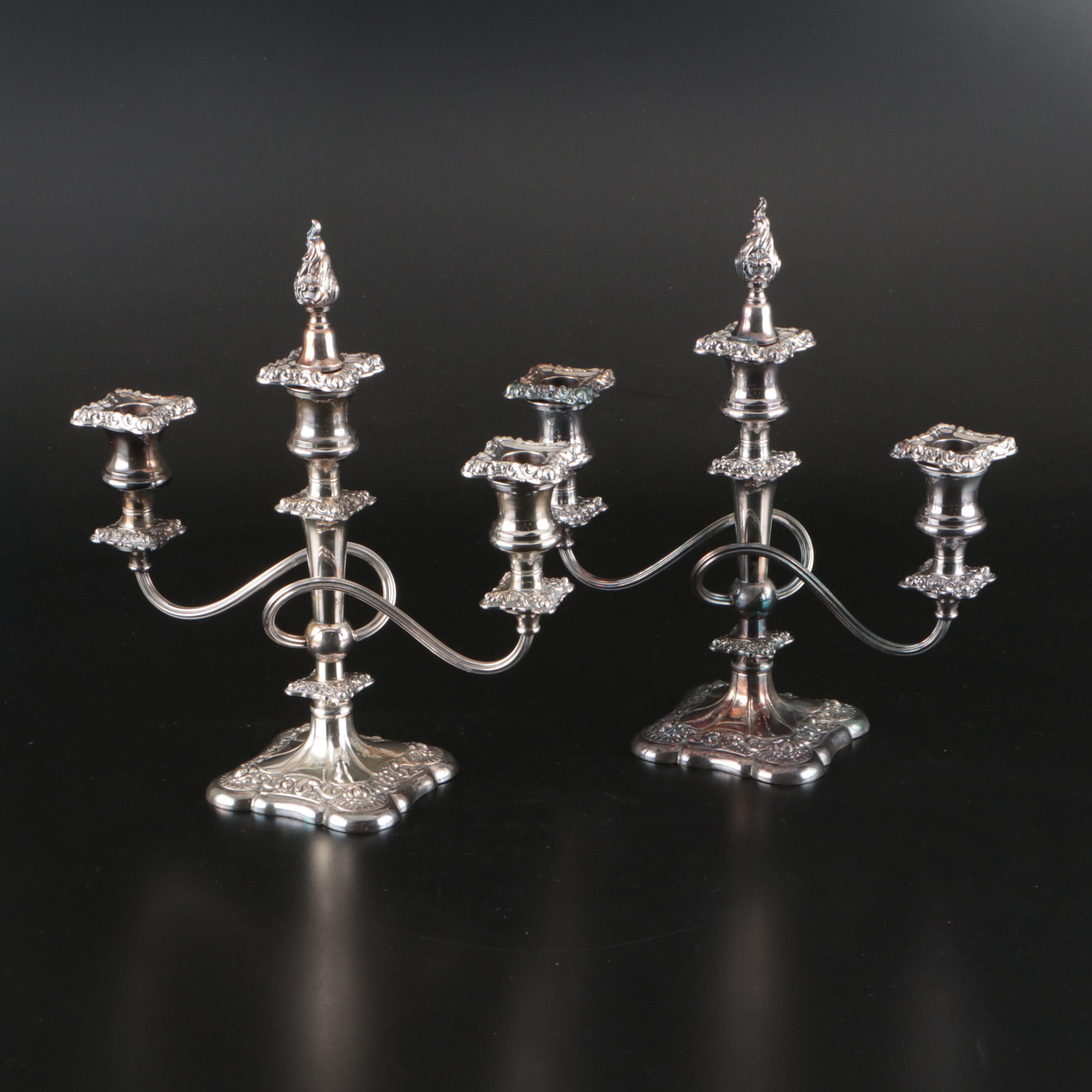 International Silver Repoussé Silver Plate Three-Arm Candelabrum