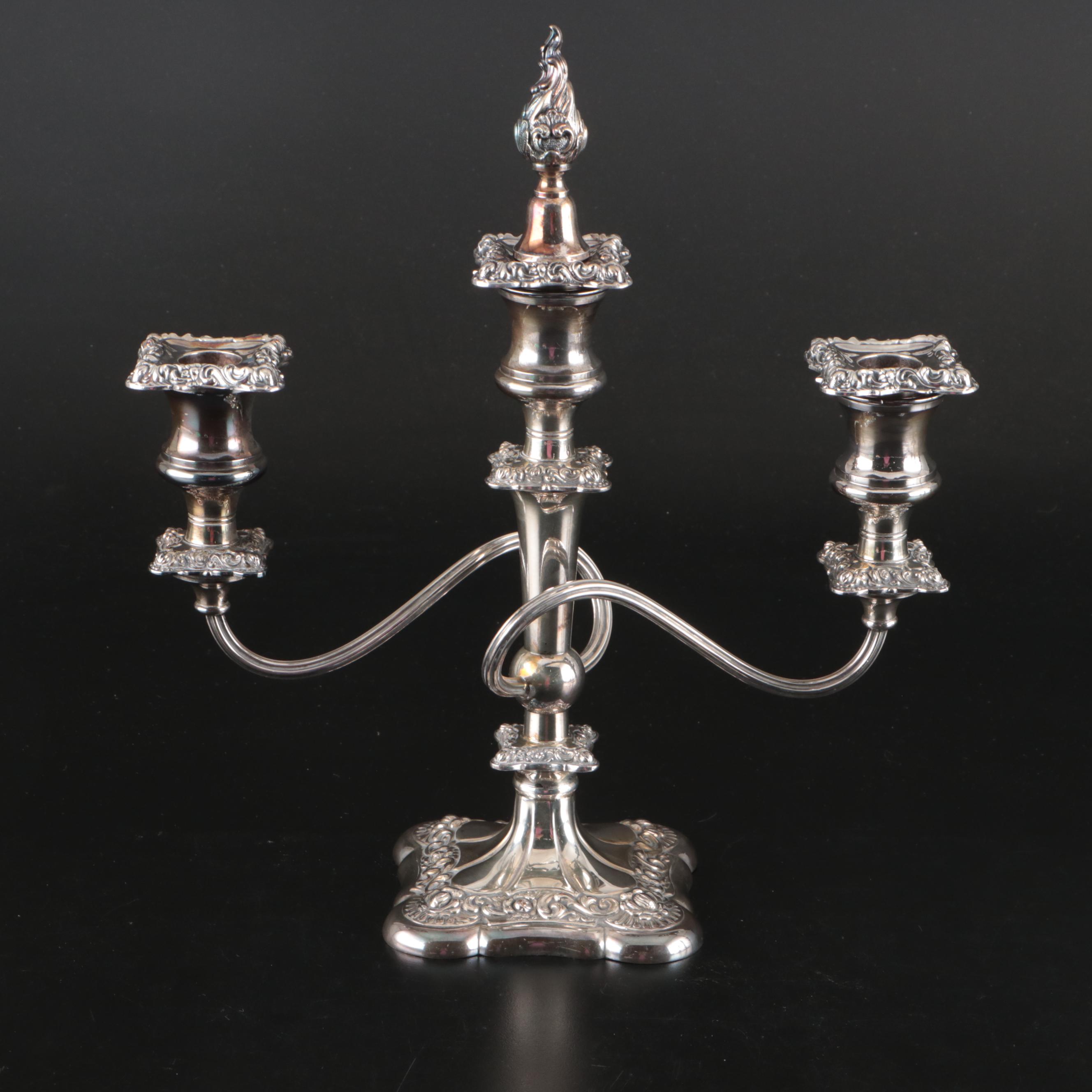 International Silver Repoussé Silver Plate Three-Arm Candelabrum