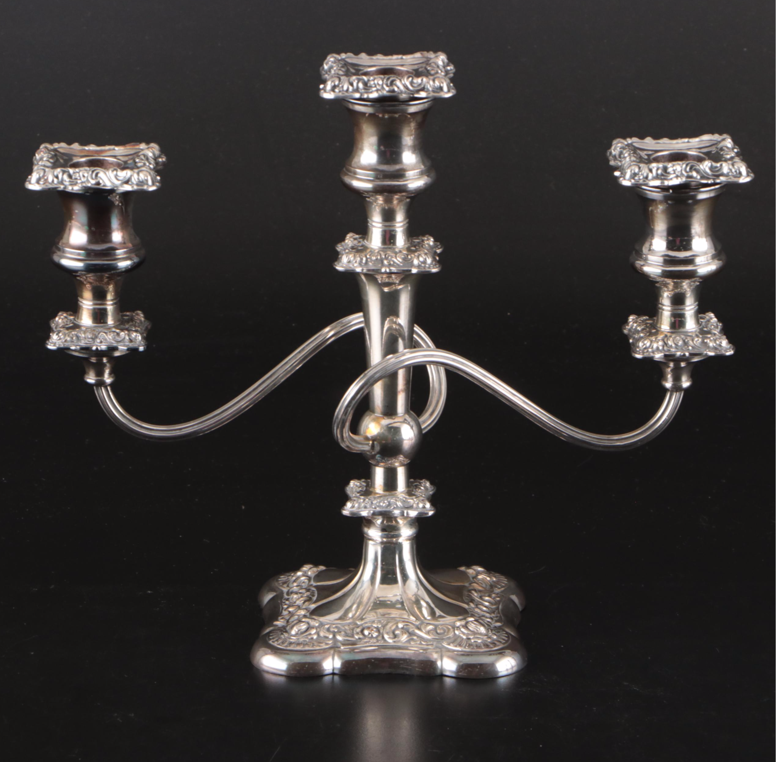 International Silver Repoussé Silver Plate Three-Arm Candelabrum