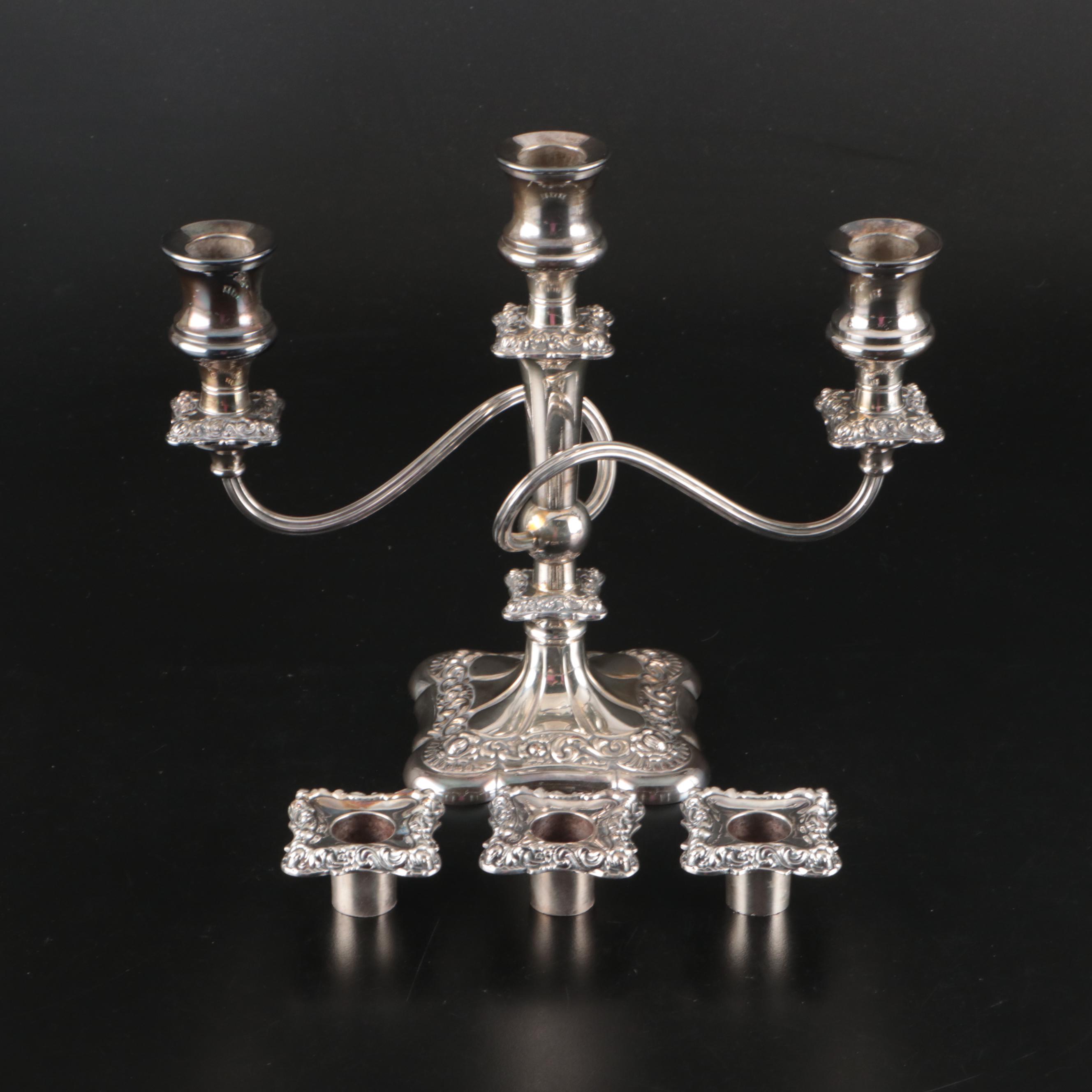 International Silver Repoussé Silver Plate Three-Arm Candelabrum
