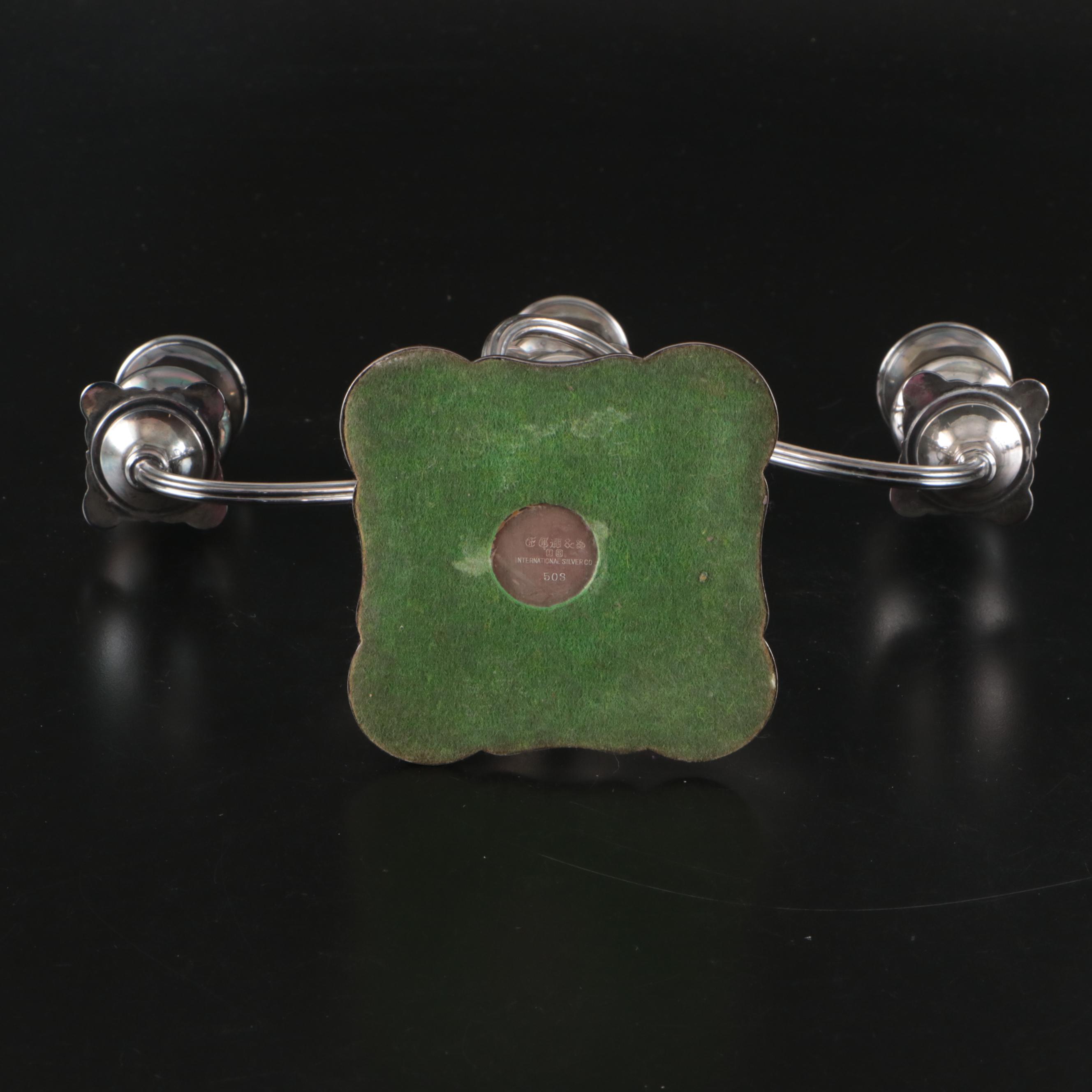 International Silver Repoussé Silver Plate Three-Arm Candelabrum