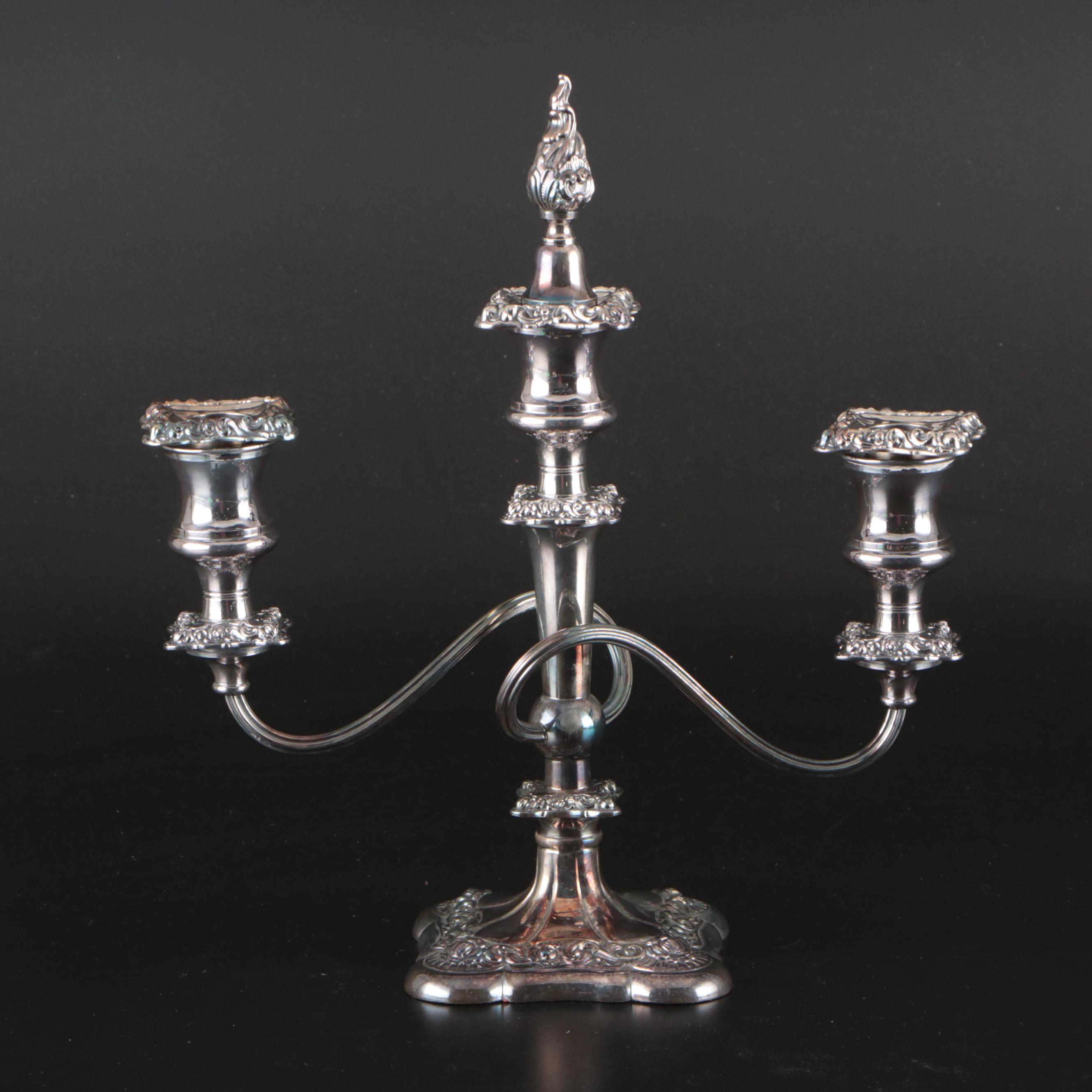 International Silver Repoussé Silver Plate Three-Arm Candelabrum