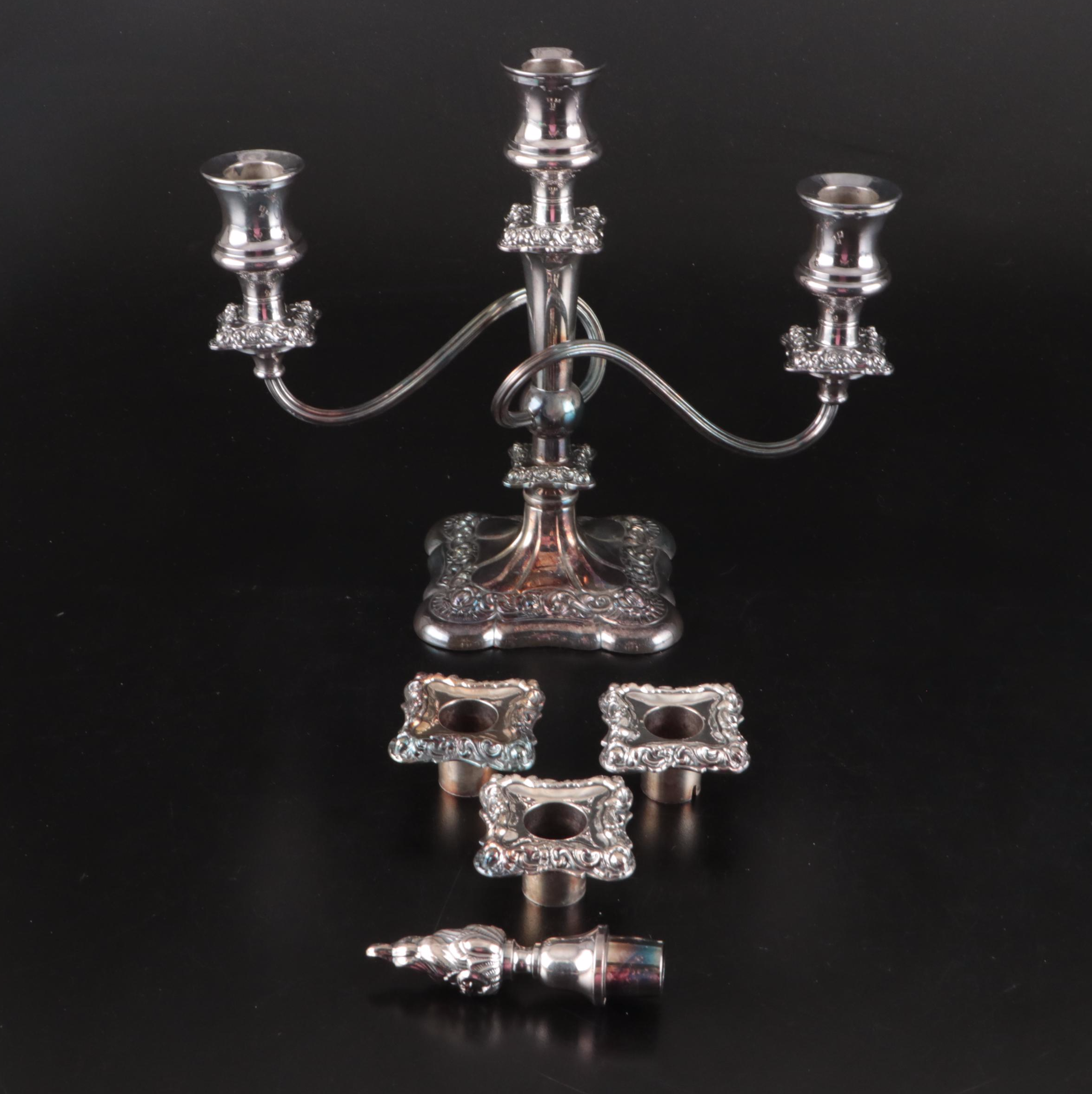 International Silver Repoussé Silver Plate Three-Arm Candelabrum