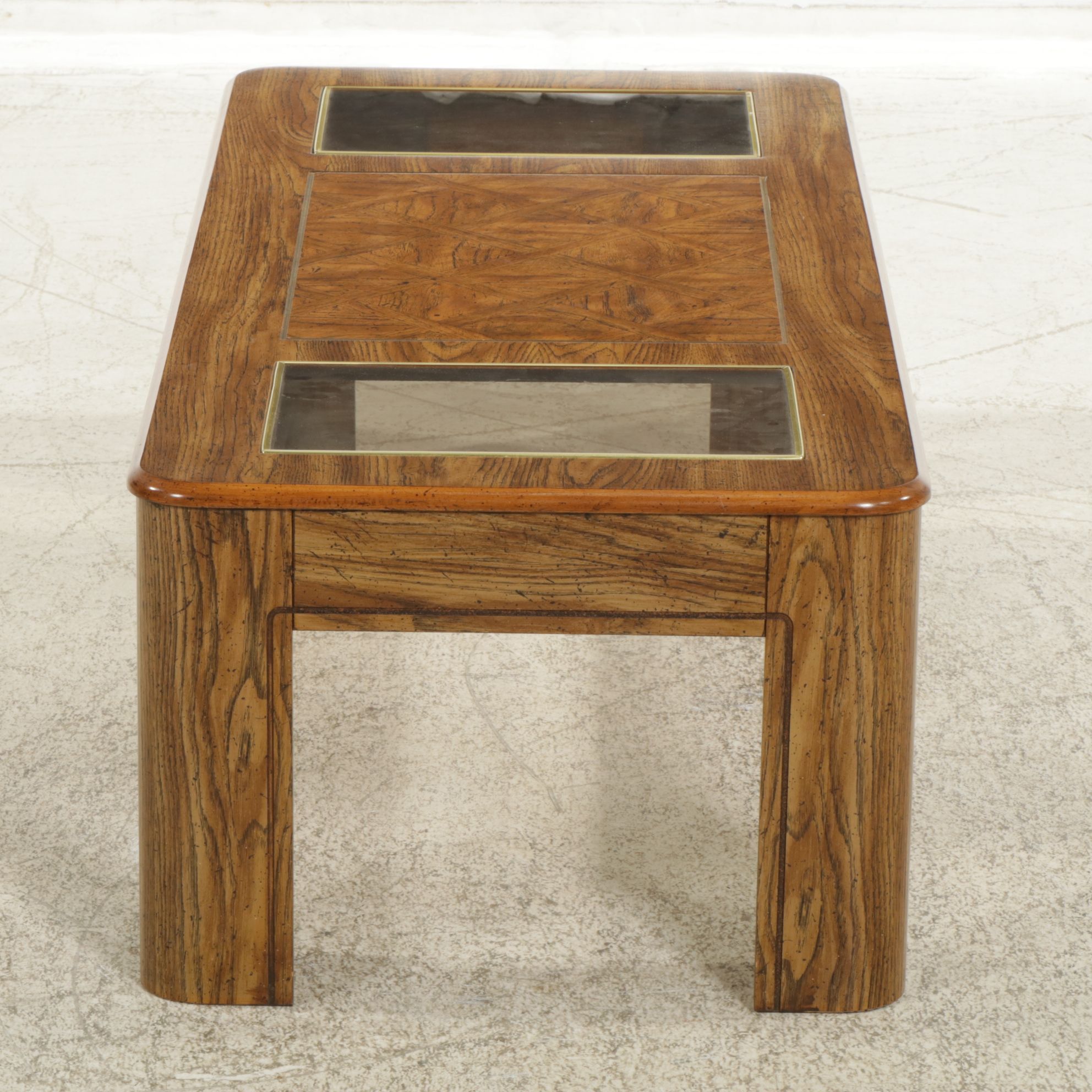 Pillod Wood Grain Laminate Coffee Table with Glass Inserts, Late 20th Century