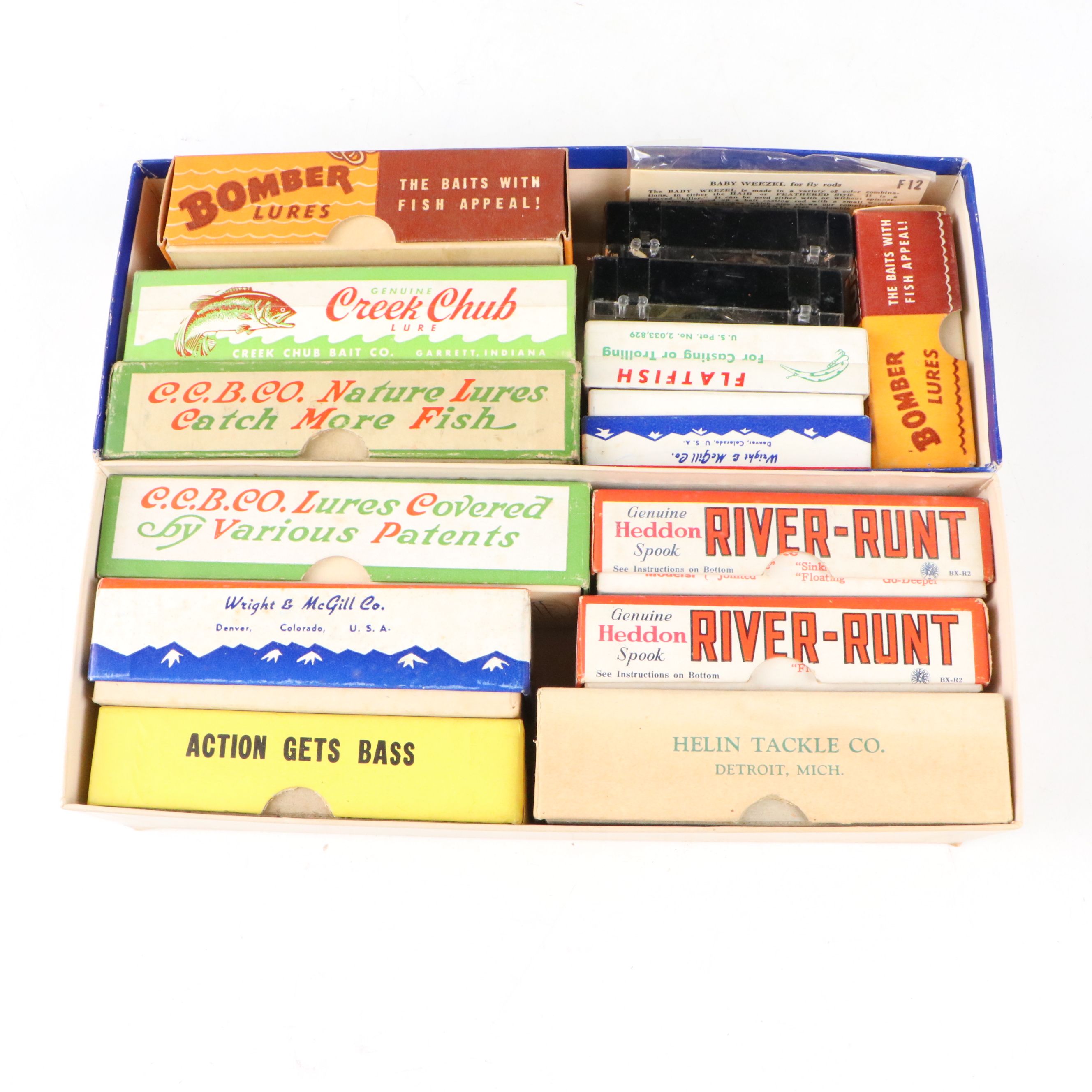 Fred Arbogast Jitterbug Surface Bait with Other Vintage Tackle, Lines, and Reel