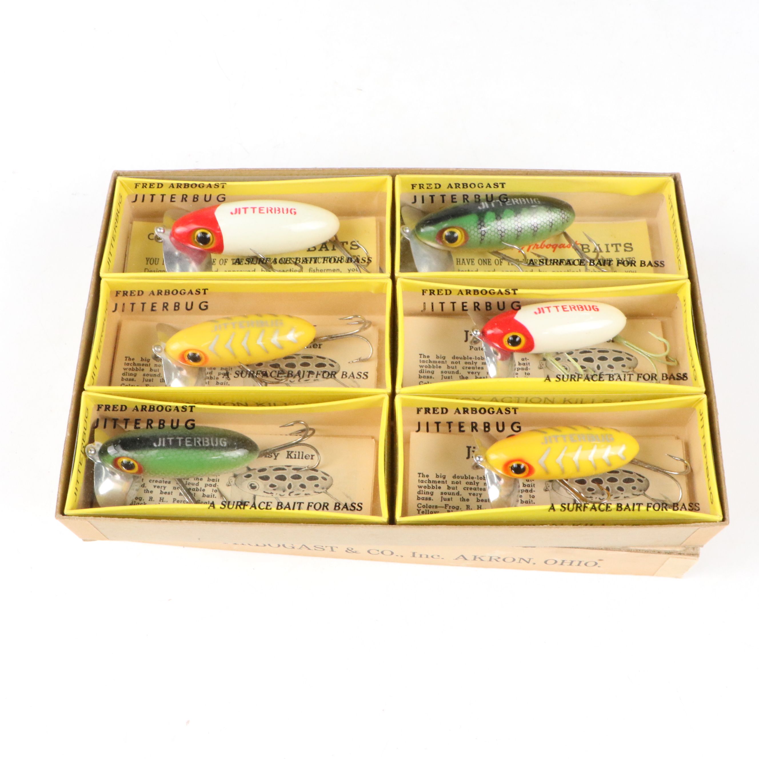 Fred Arbogast Jitterbug Surface Bait with Other Vintage Tackle, Lines, and Reel