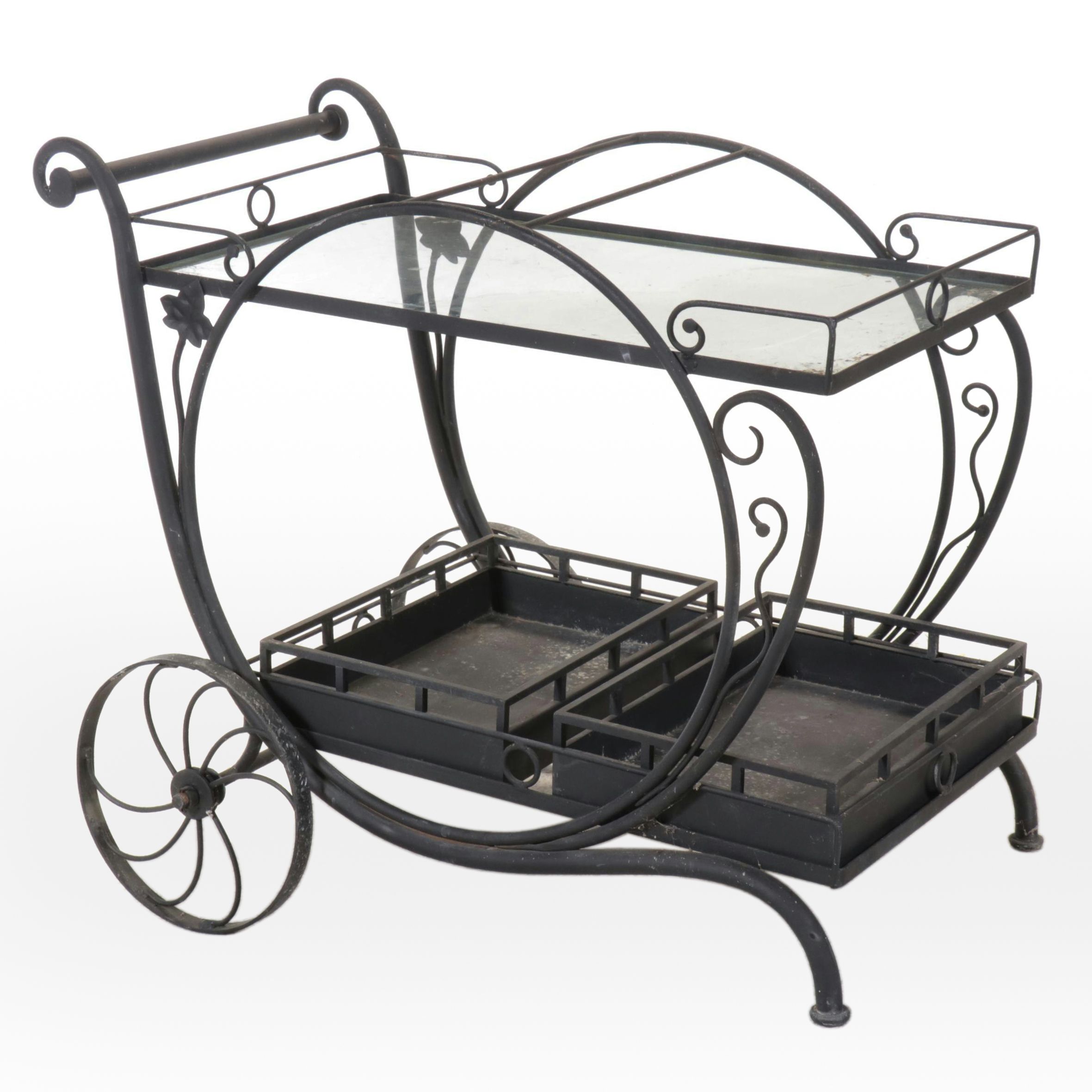 Wrought Iron and Glass Patio Serving Cart, Mid to Late 20th Century