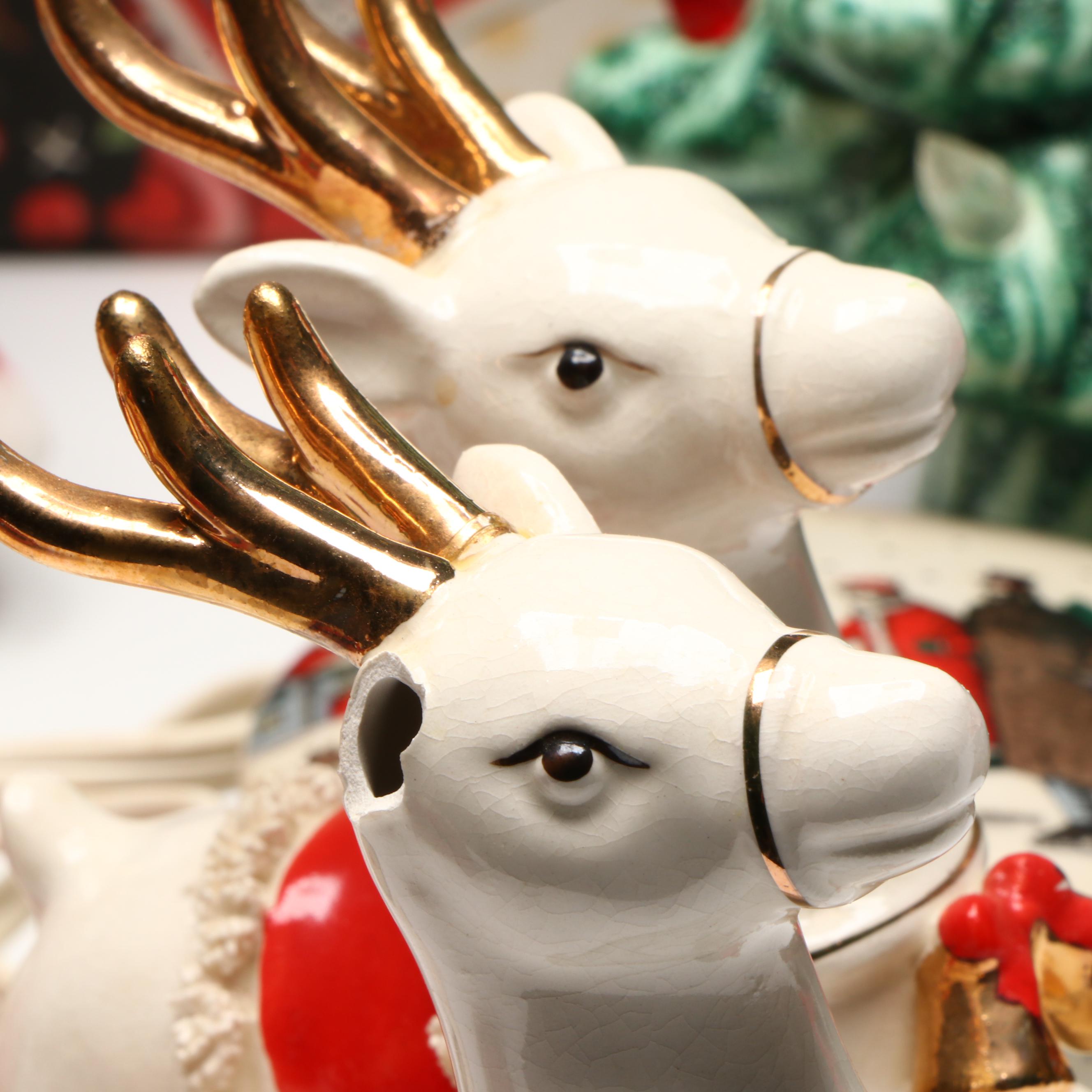 Collection of Glass and Ceramic Christmas Décor with Vintage Ornaments