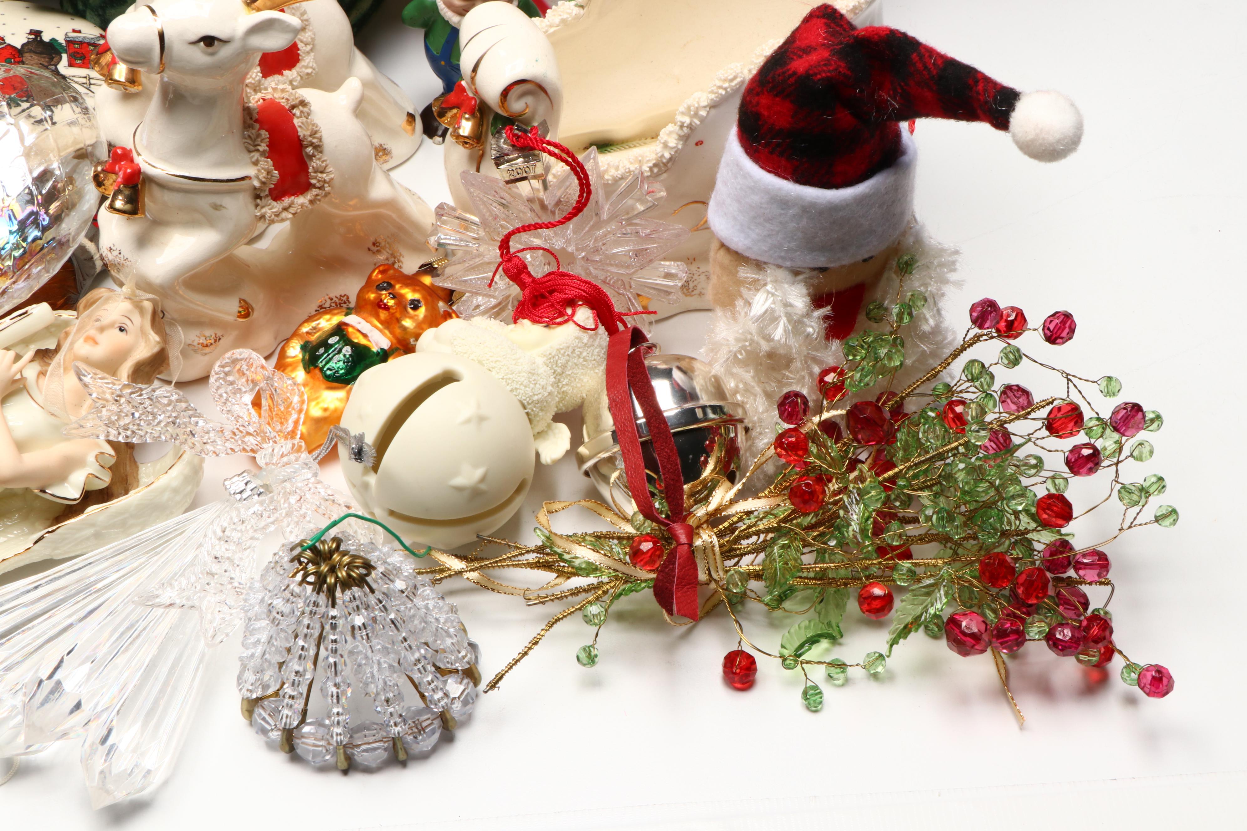 Collection of Glass and Ceramic Christmas Décor with Vintage Ornaments