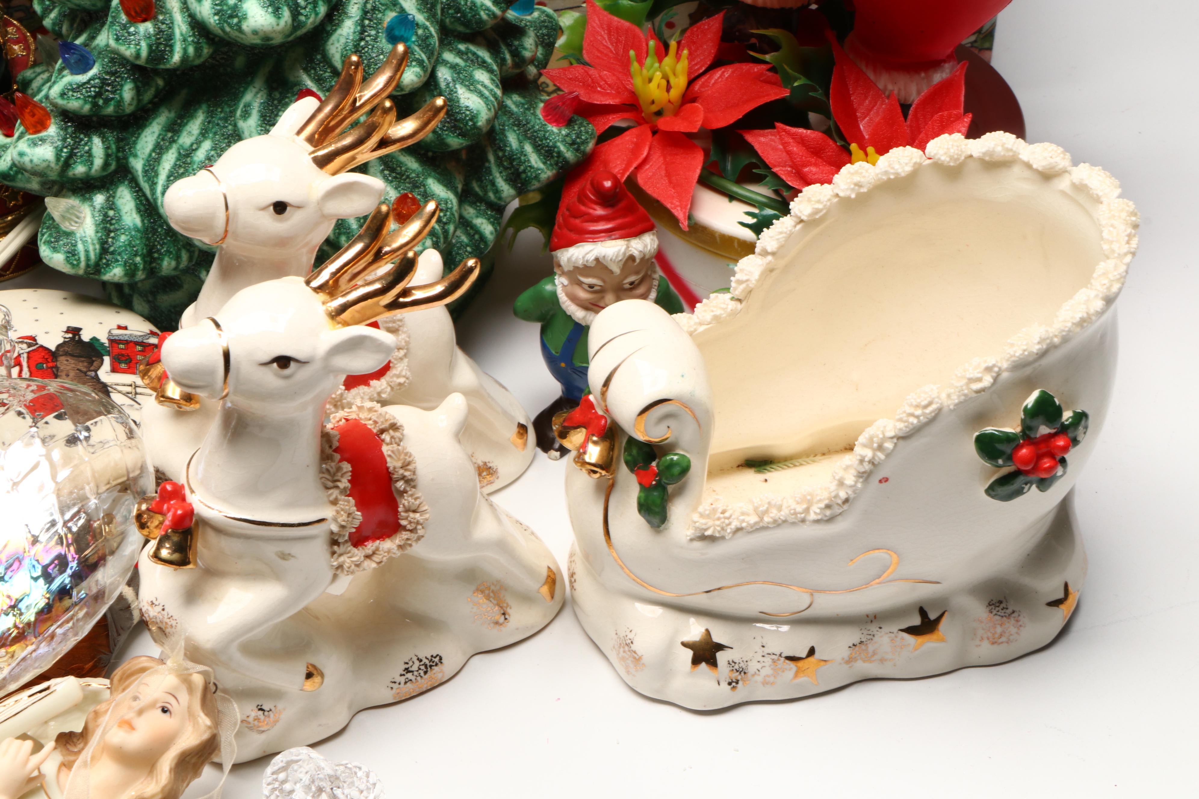 Collection of Glass and Ceramic Christmas Décor with Vintage Ornaments