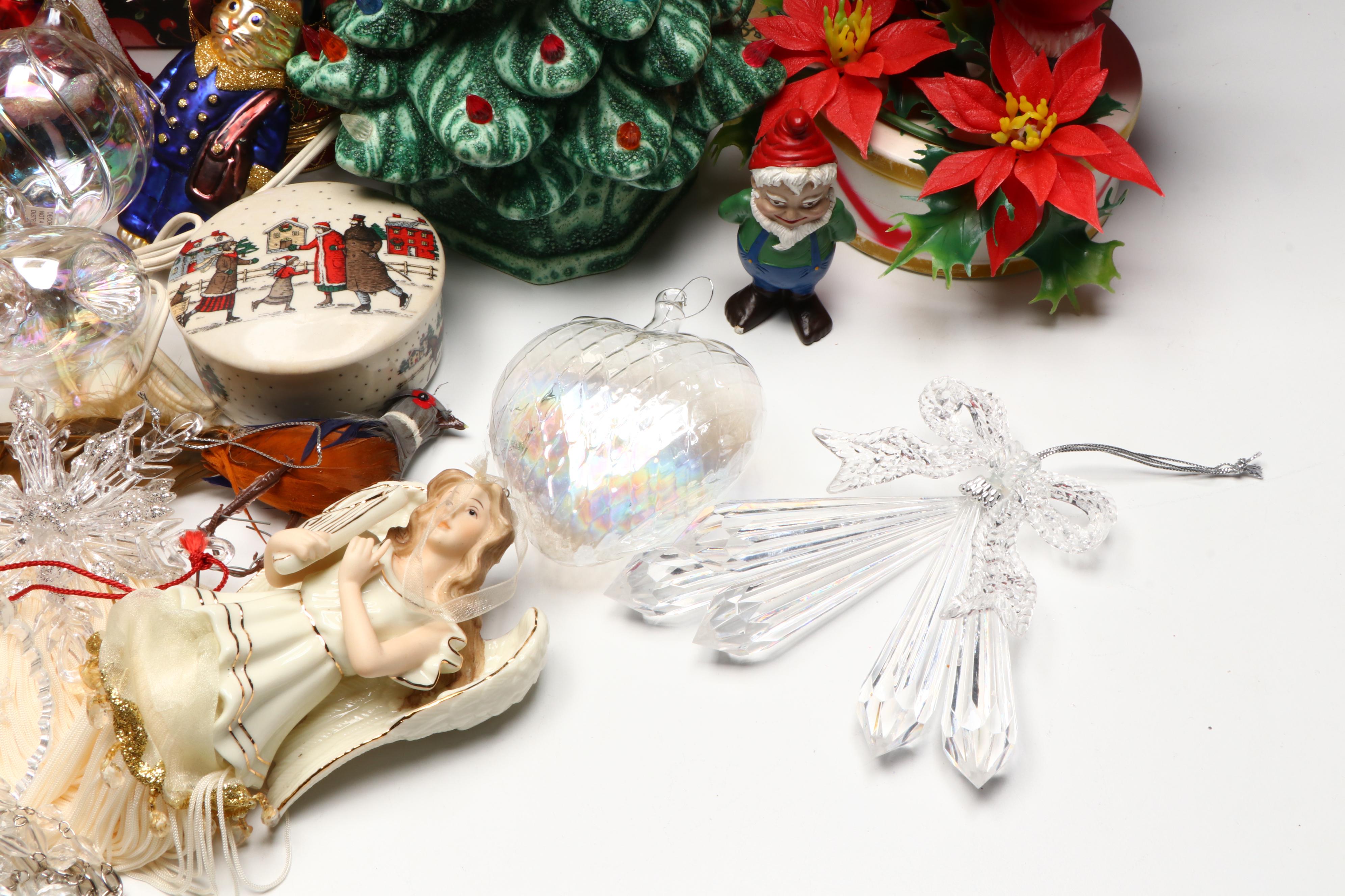 Collection of Glass and Ceramic Christmas Décor with Vintage Ornaments