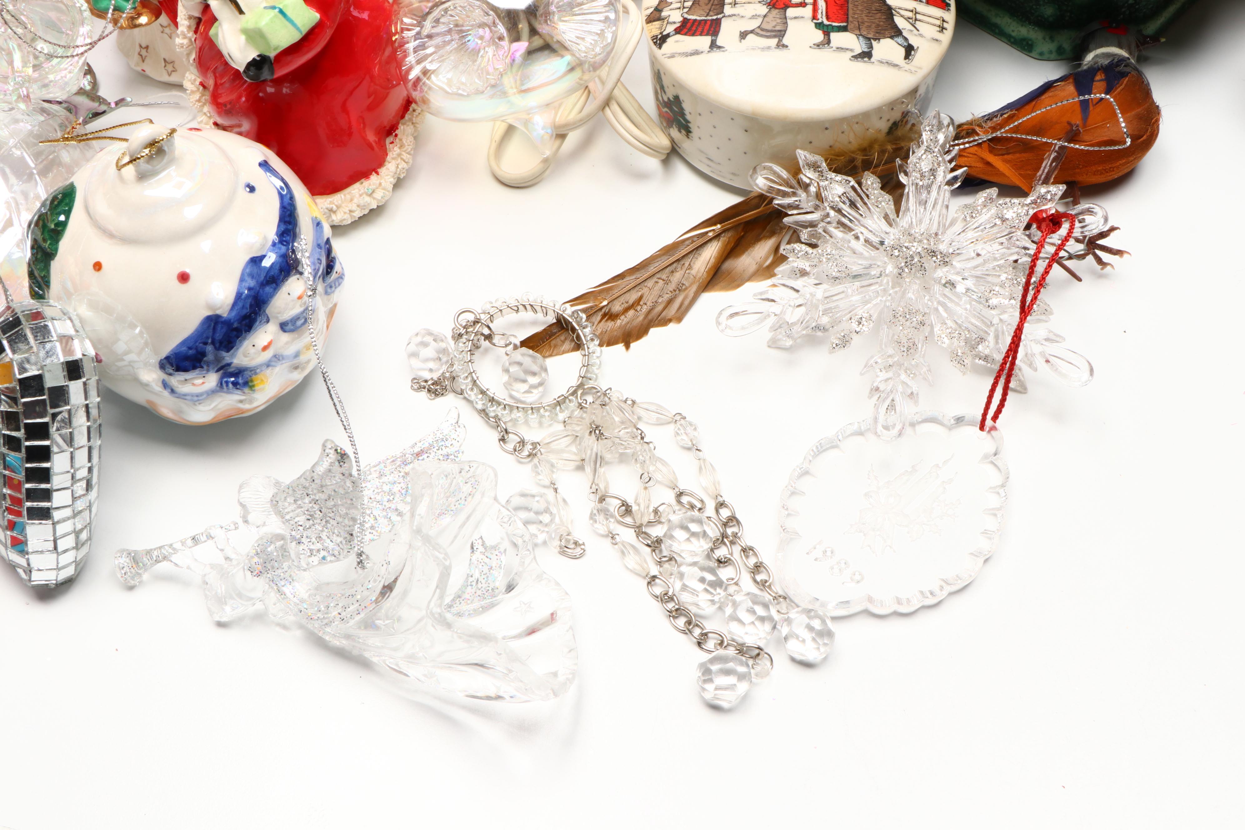 Collection of Glass and Ceramic Christmas Décor with Vintage Ornaments