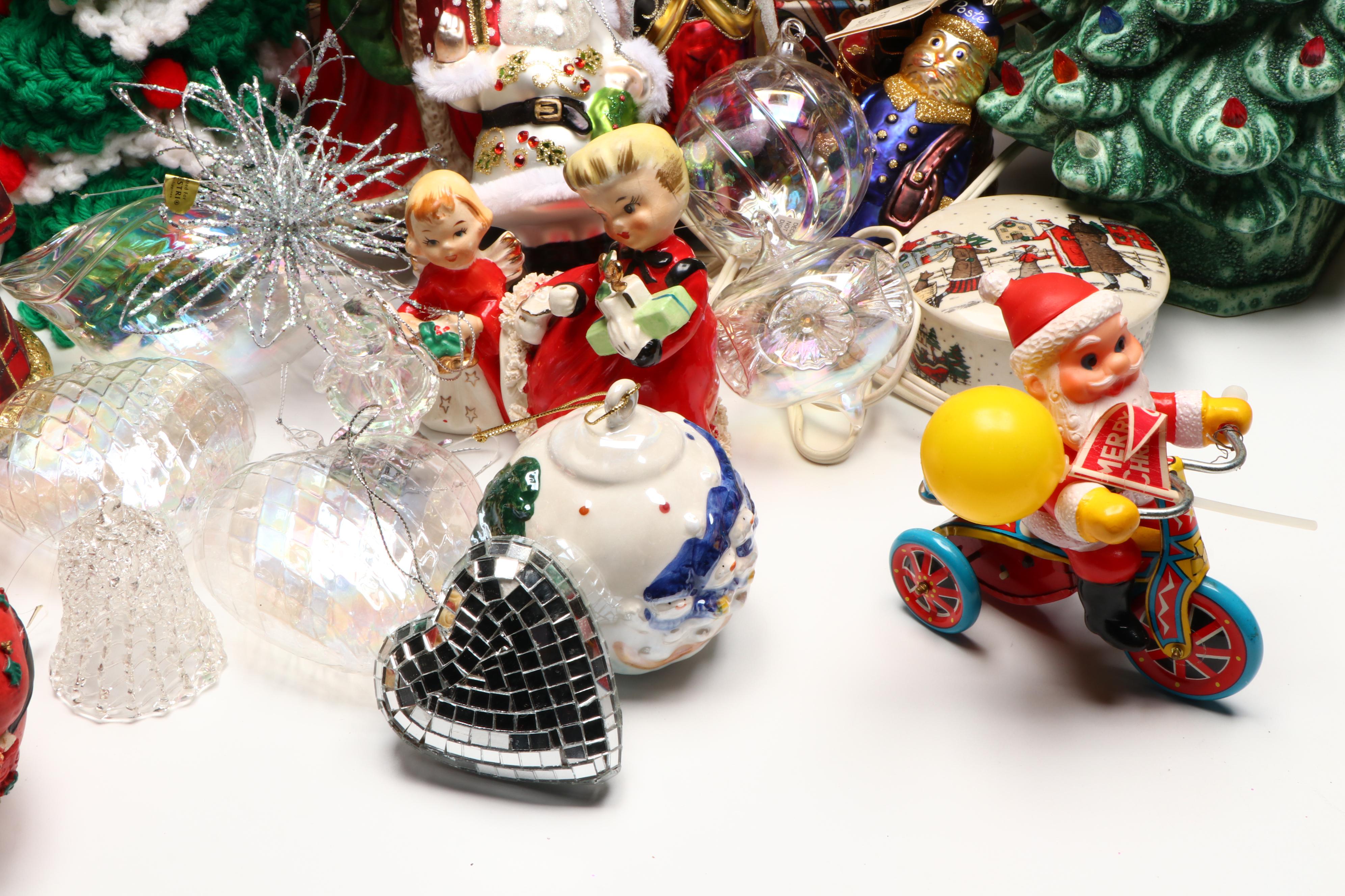 Collection of Glass and Ceramic Christmas Décor with Vintage Ornaments