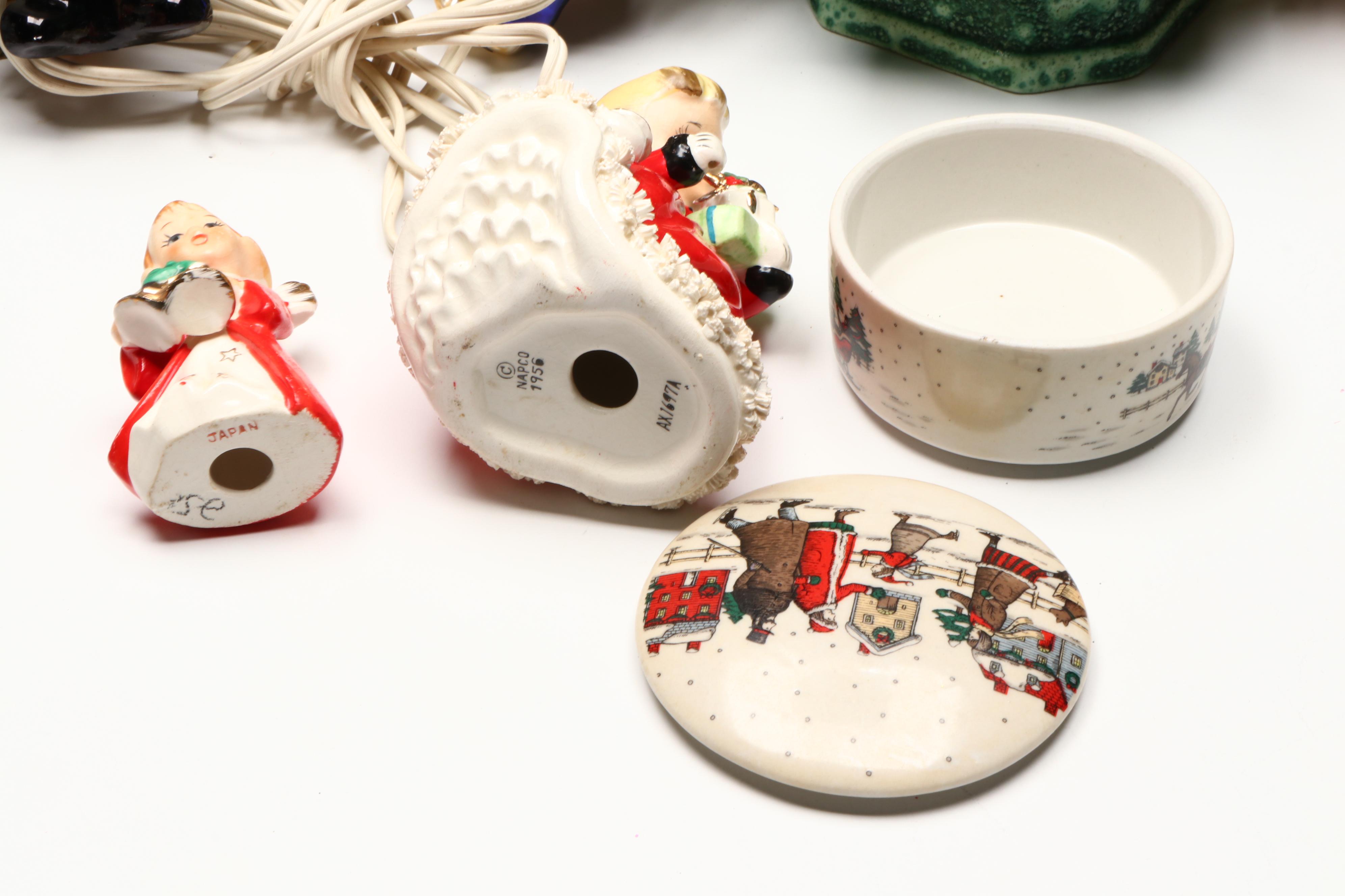 Collection of Glass and Ceramic Christmas Décor with Vintage Ornaments