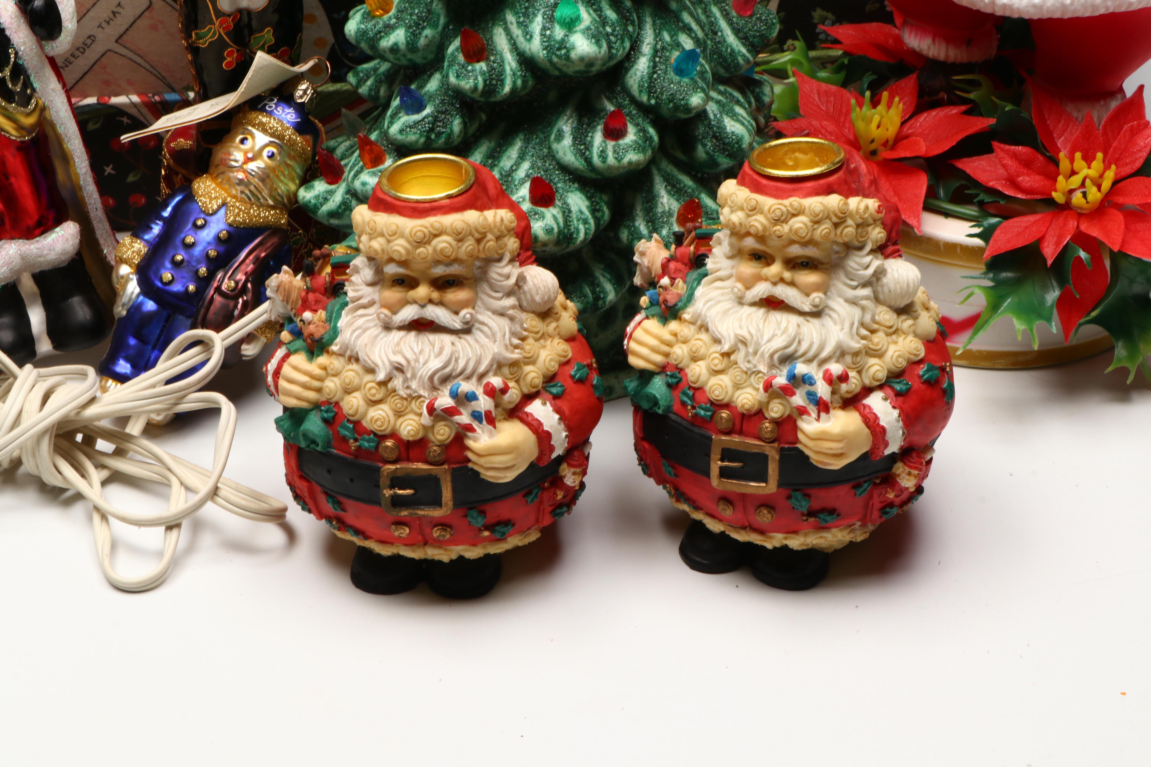 Collection of Glass and Ceramic Christmas Décor with Vintage Ornaments