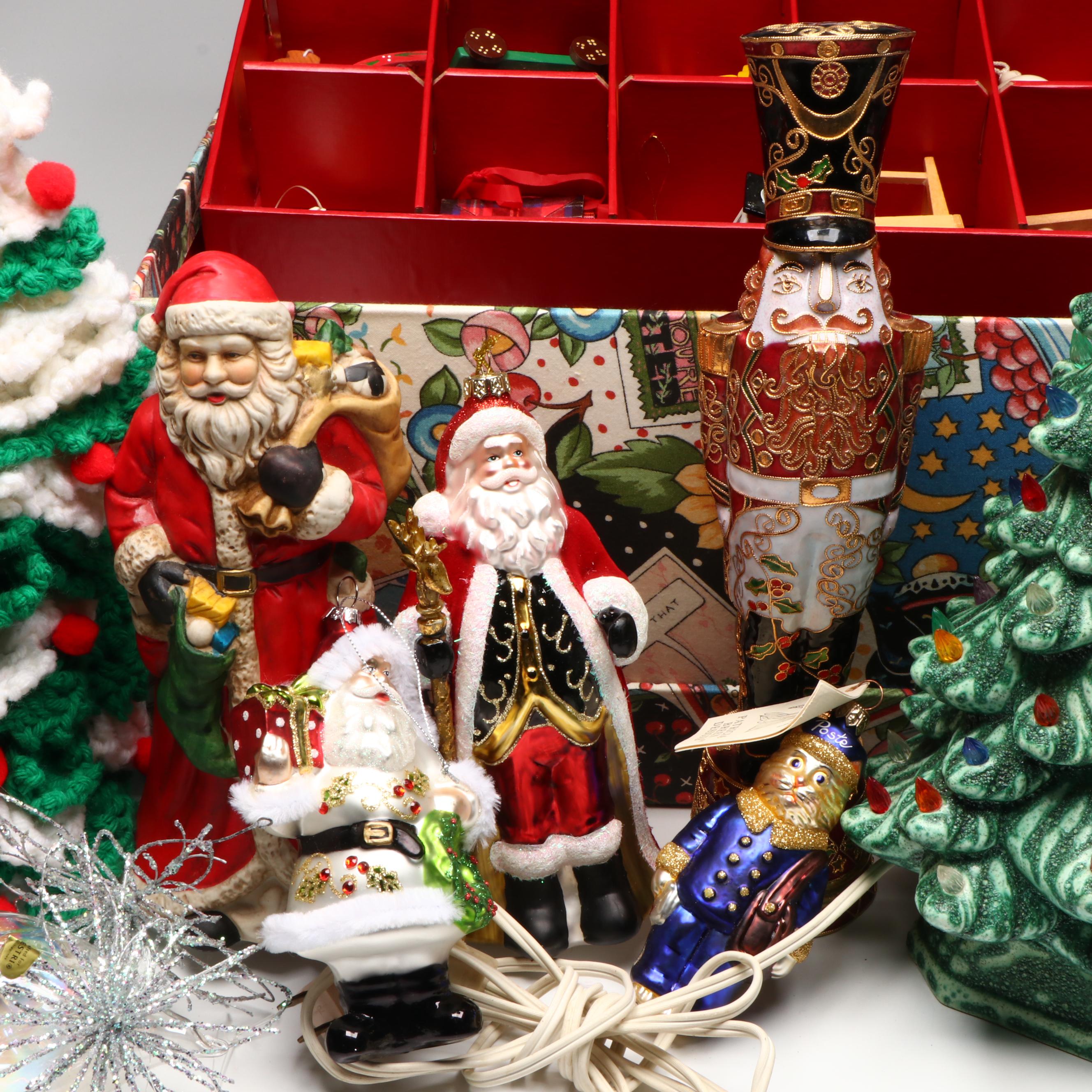 Collection of Glass and Ceramic Christmas Décor with Vintage Ornaments