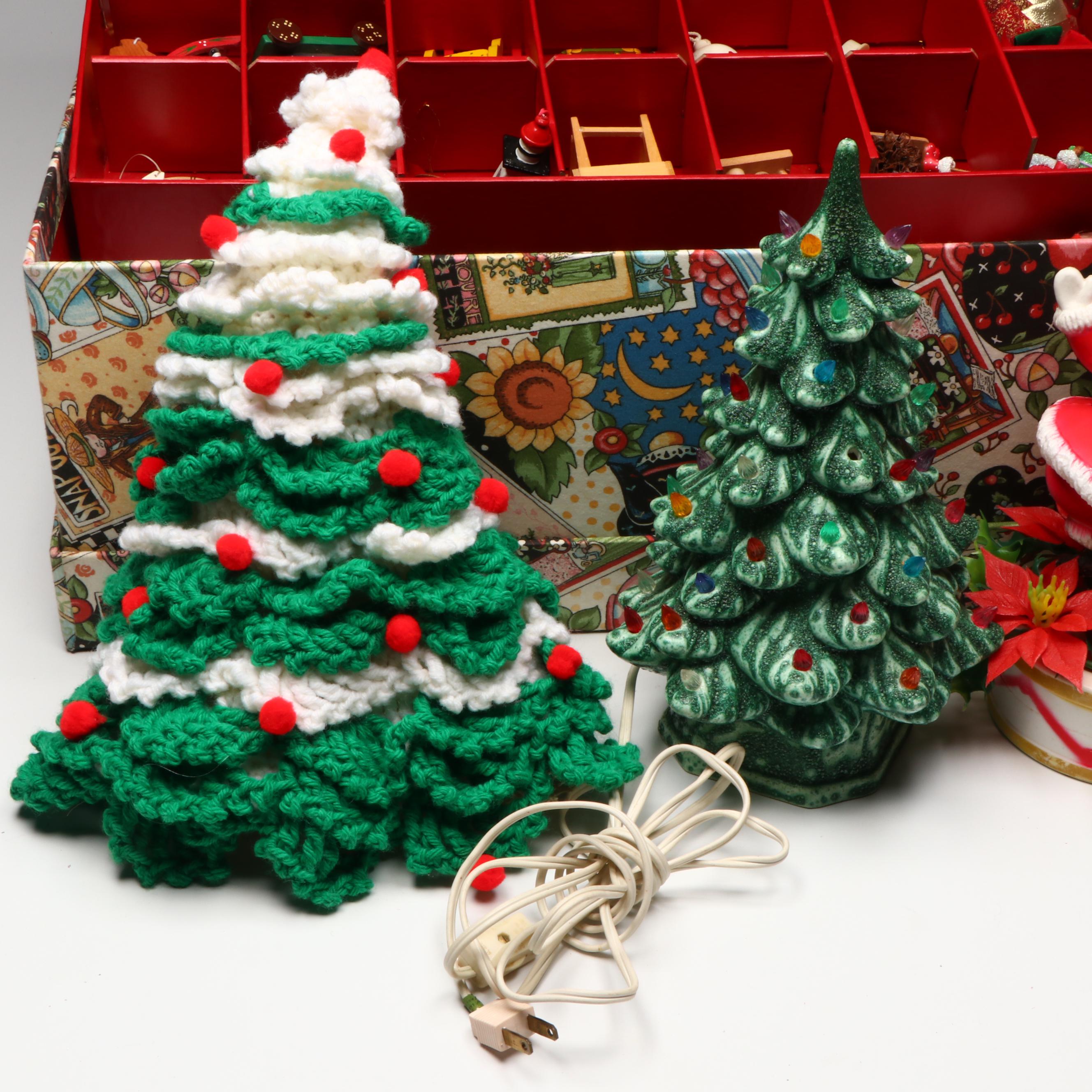 Collection of Glass and Ceramic Christmas Décor with Vintage Ornaments
