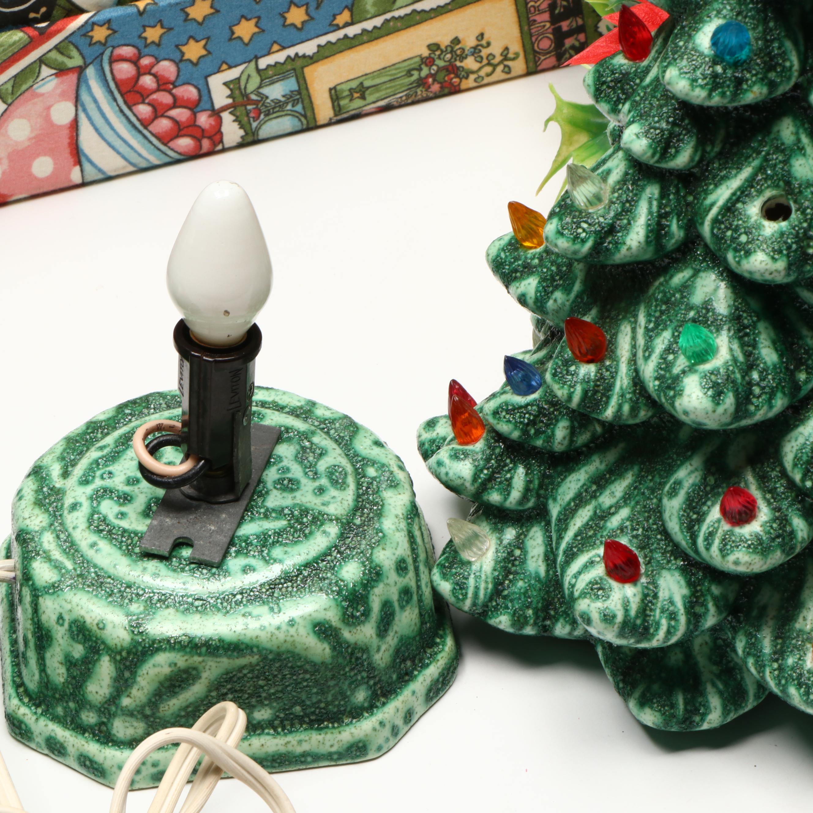 Collection of Glass and Ceramic Christmas Décor with Vintage Ornaments