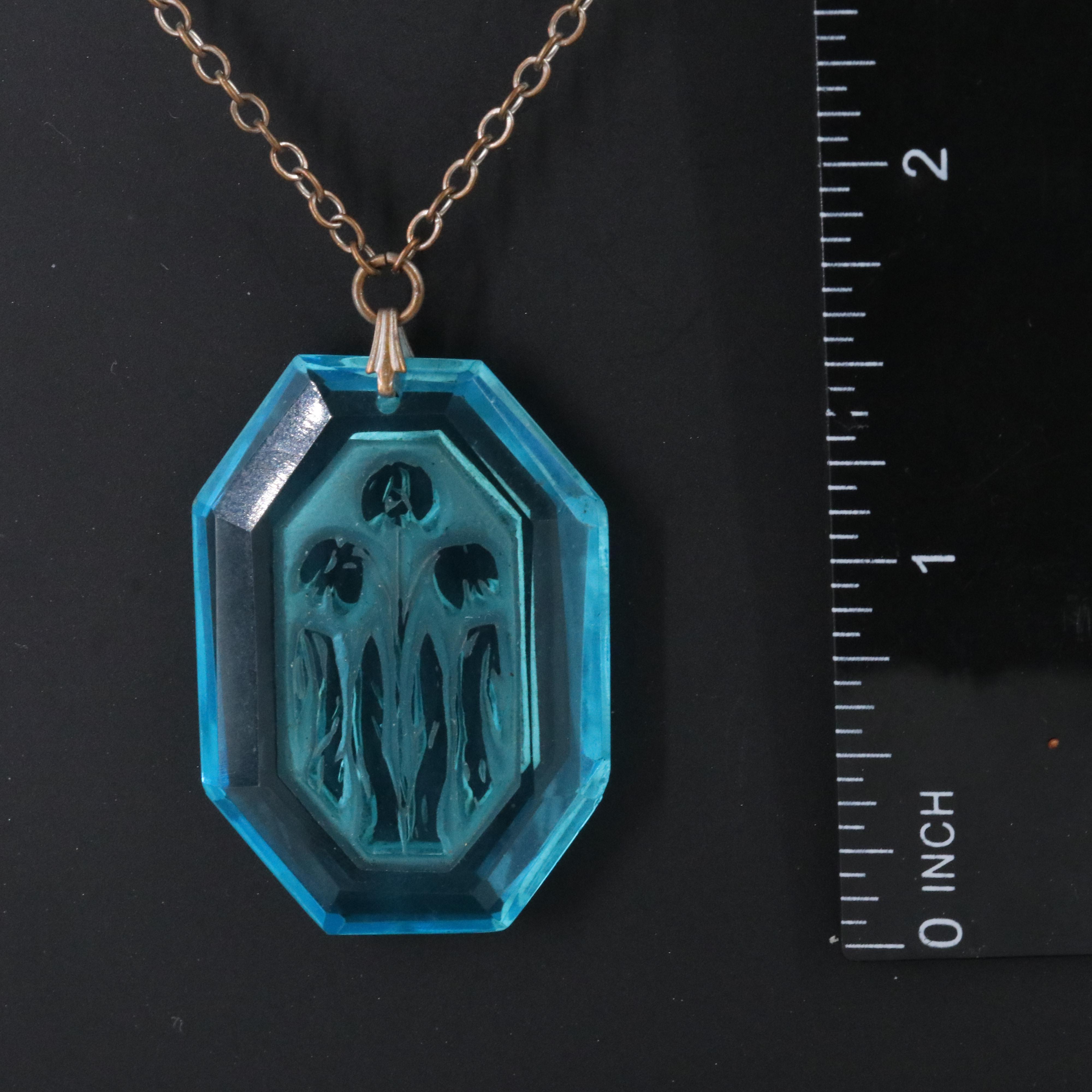1930s Etched Glass Crystal Floral Necklace