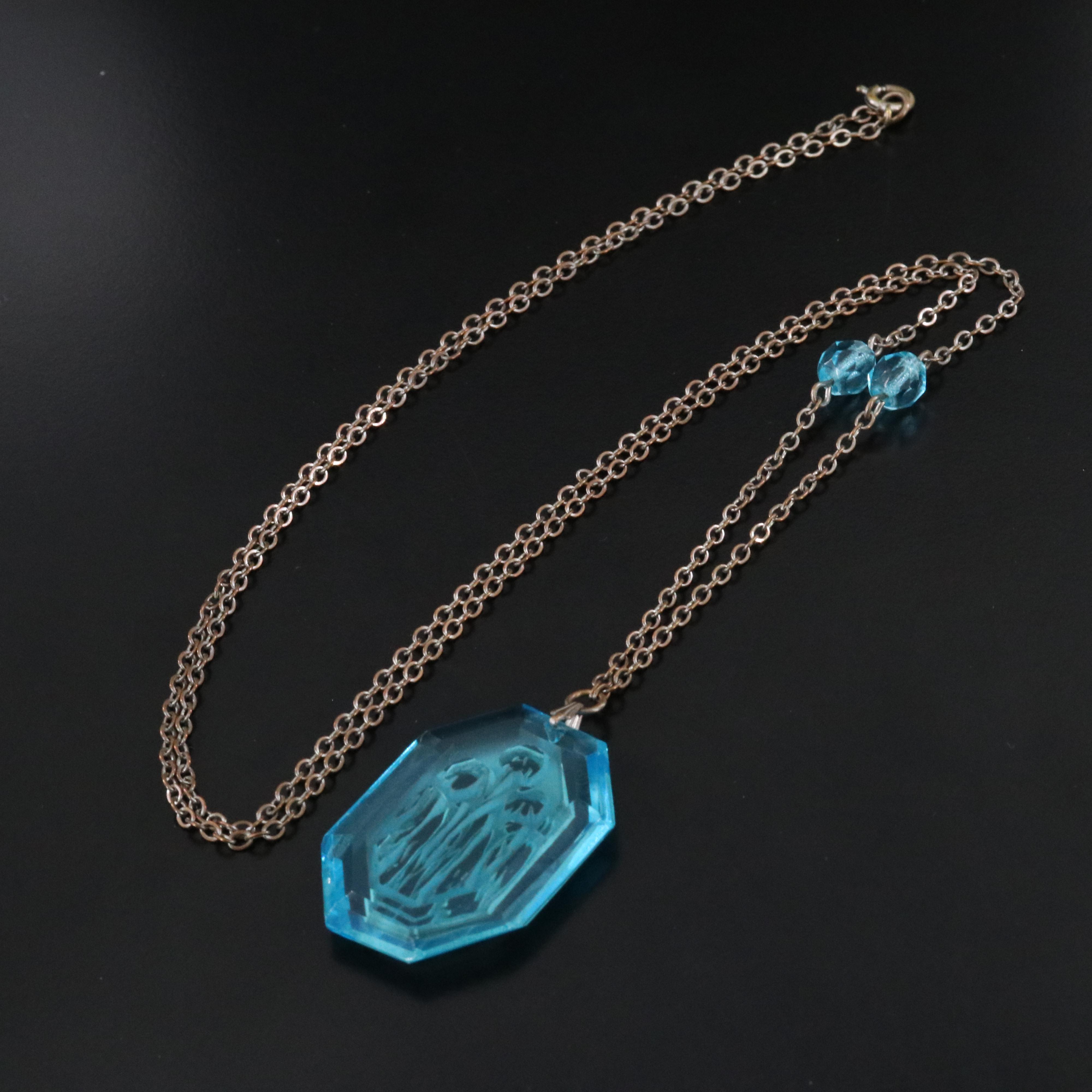 1930s Etched Glass Crystal Floral Necklace