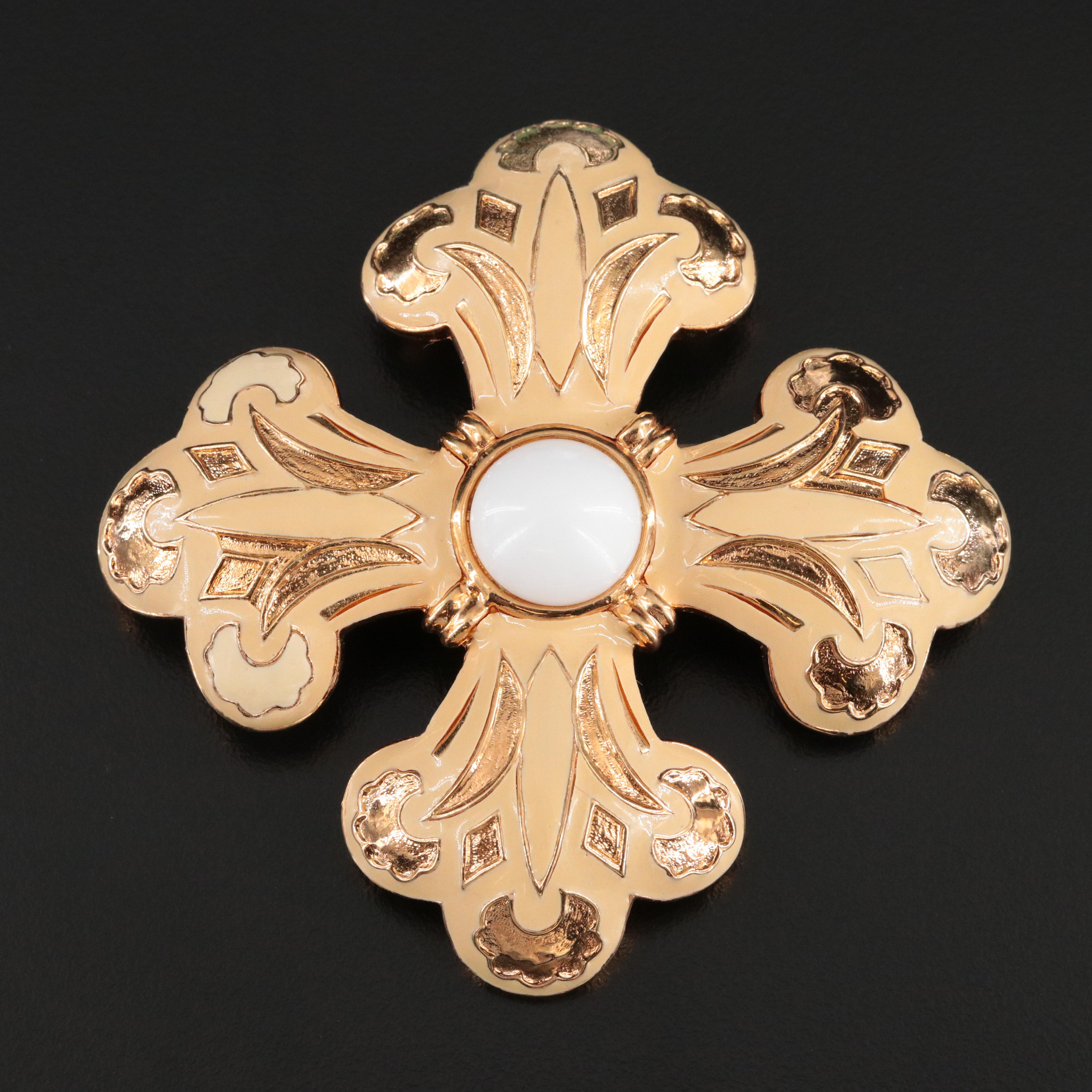 Vintage Joseph Mazer Enamel and Glass Cross Brooch