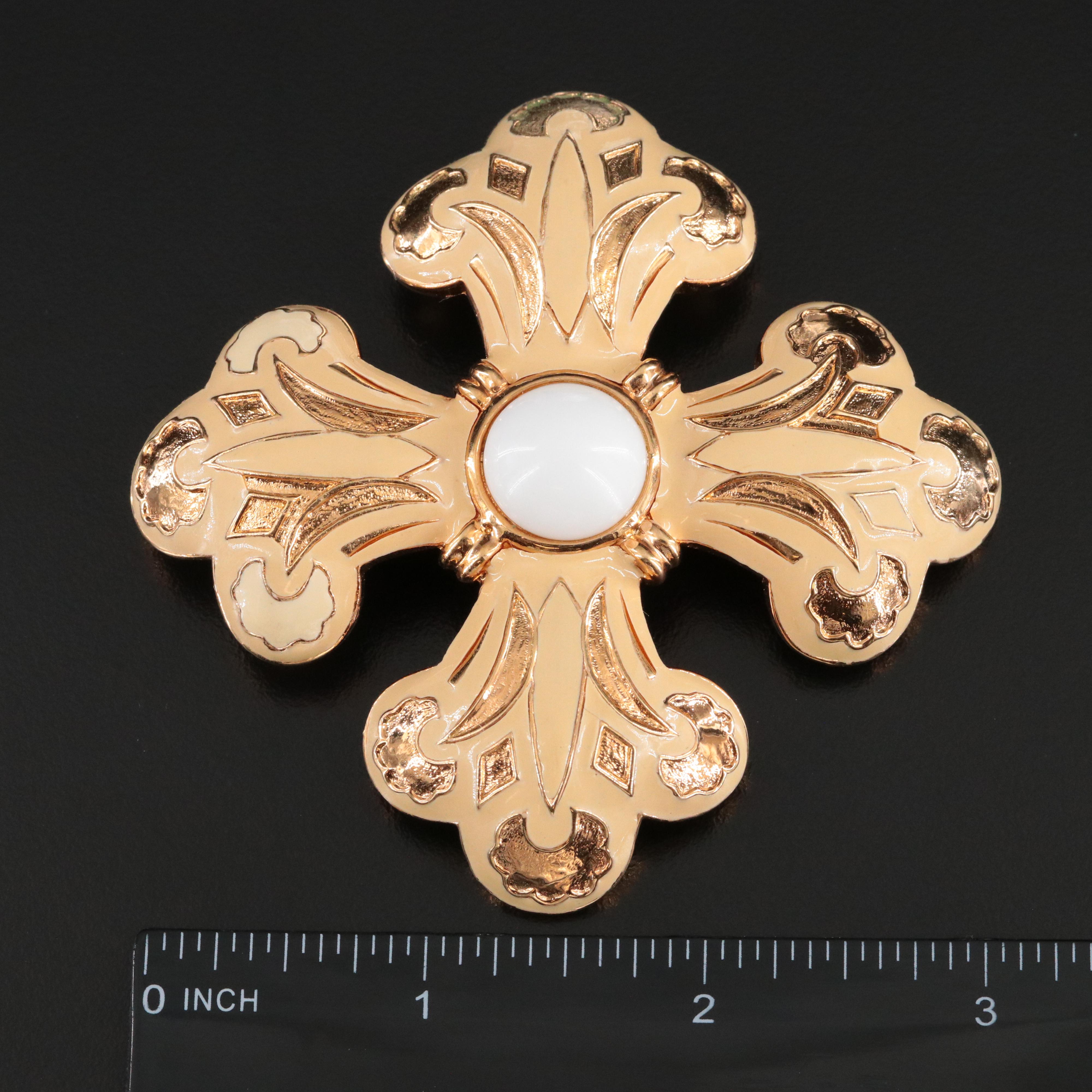 Vintage Joseph Mazer Enamel and Glass Cross Brooch