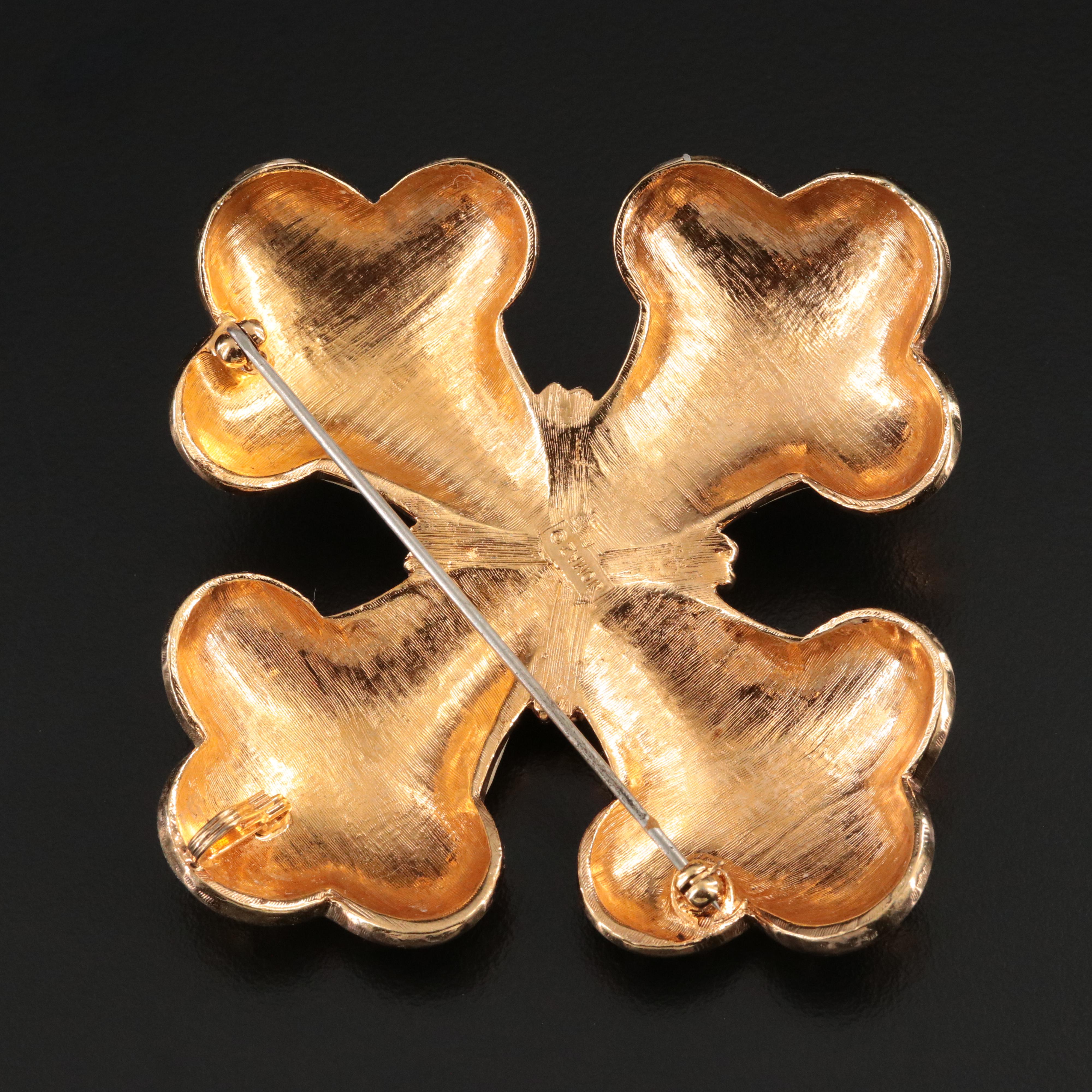 Vintage Joseph Mazer Enamel and Glass Cross Brooch