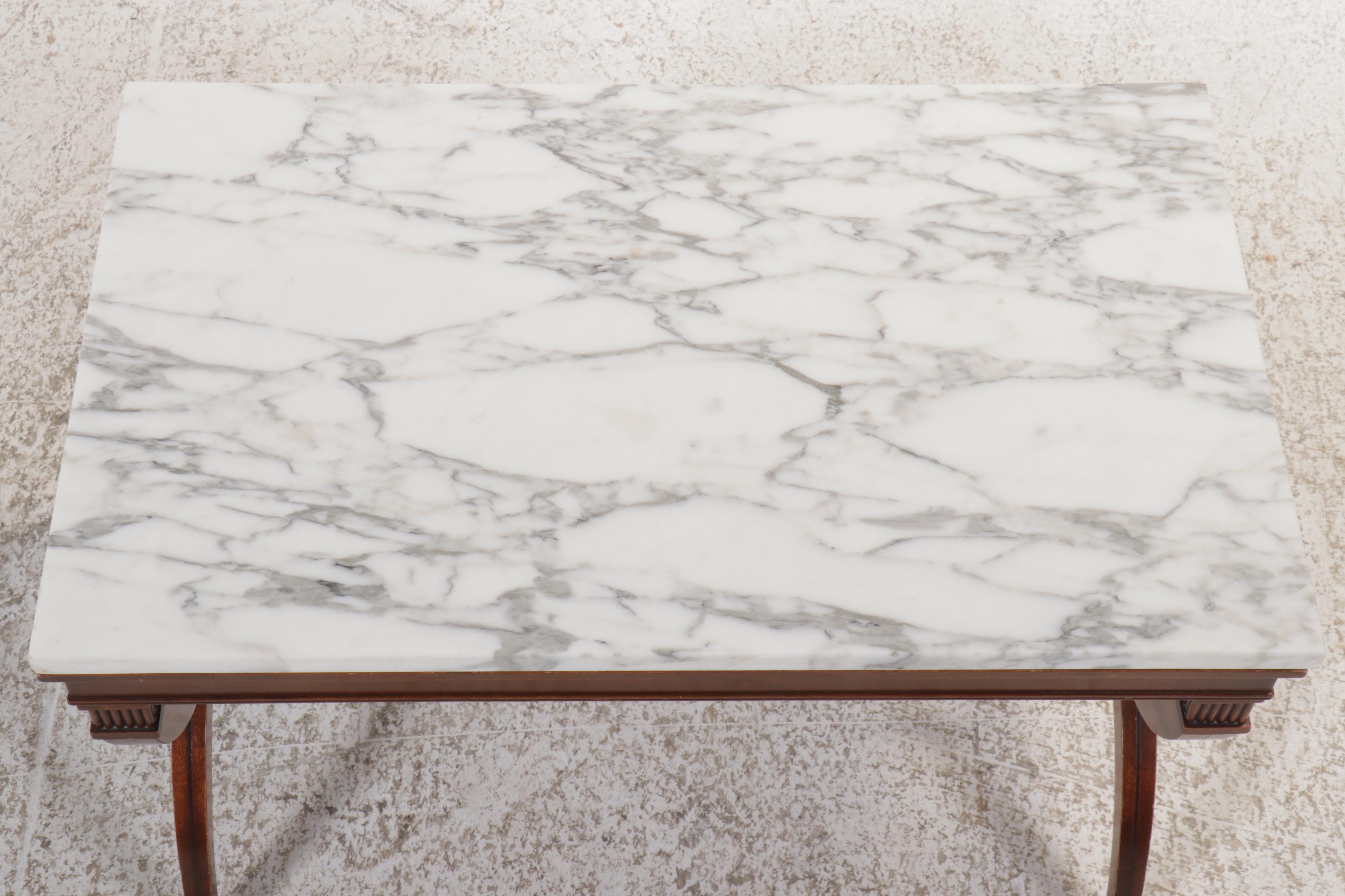 Grand Rapids Furniture Co. Neoclassical Style Curule Leg Marble Top Side Table