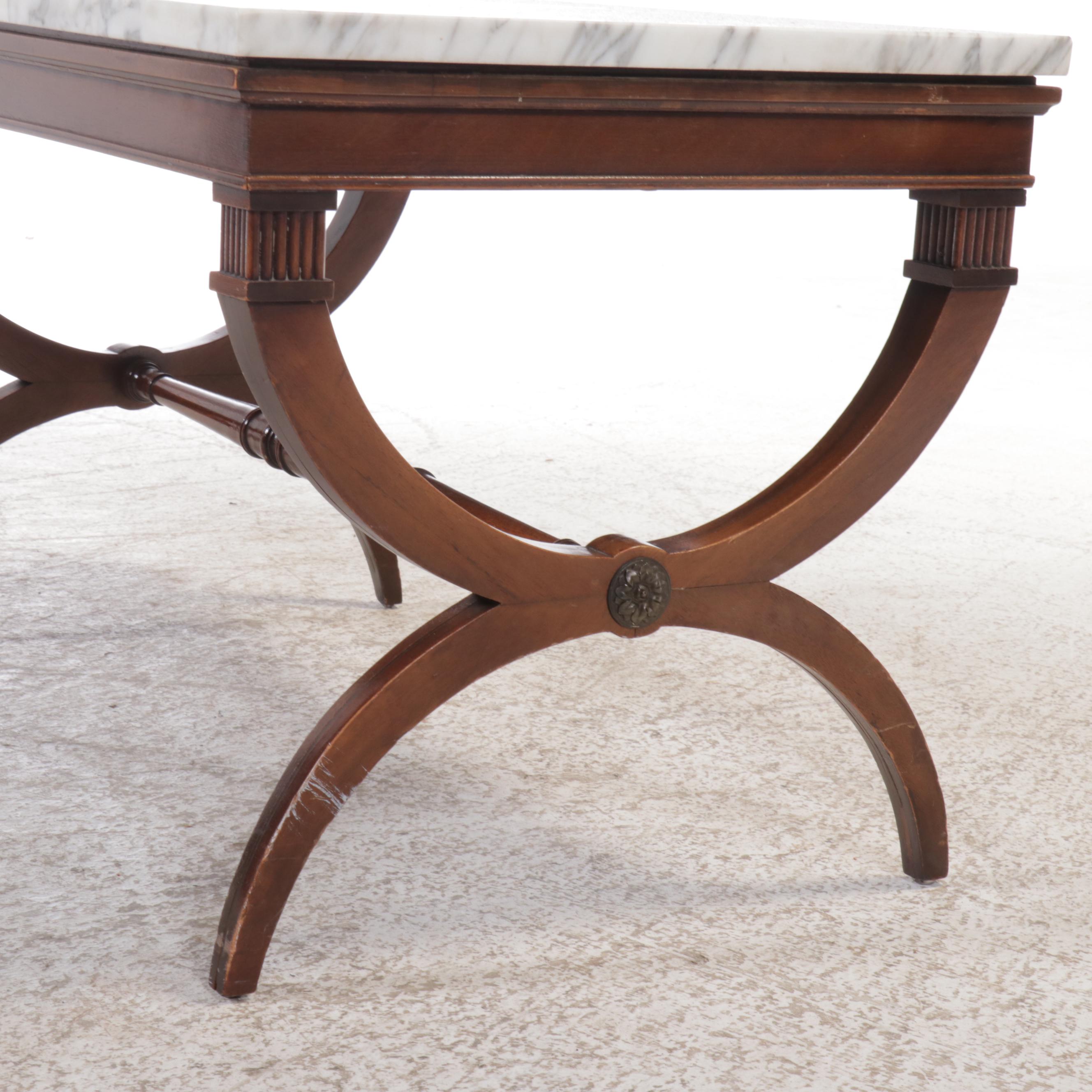 Grand Rapids Furniture Co. Neoclassical Style Curule Leg Marble Top Side Table