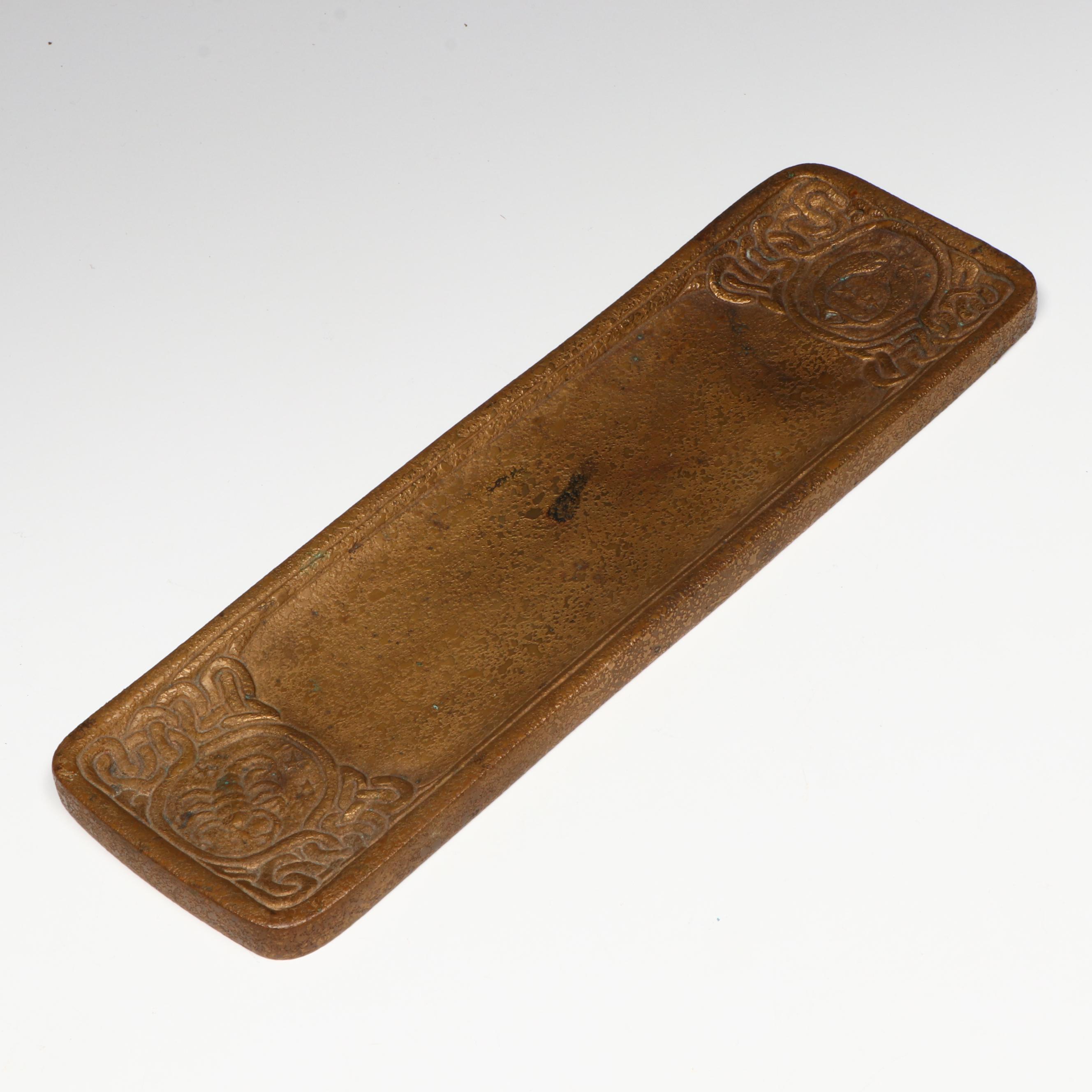 Tiffany Studios "Zodiac" Bronze Doré Pen Tray