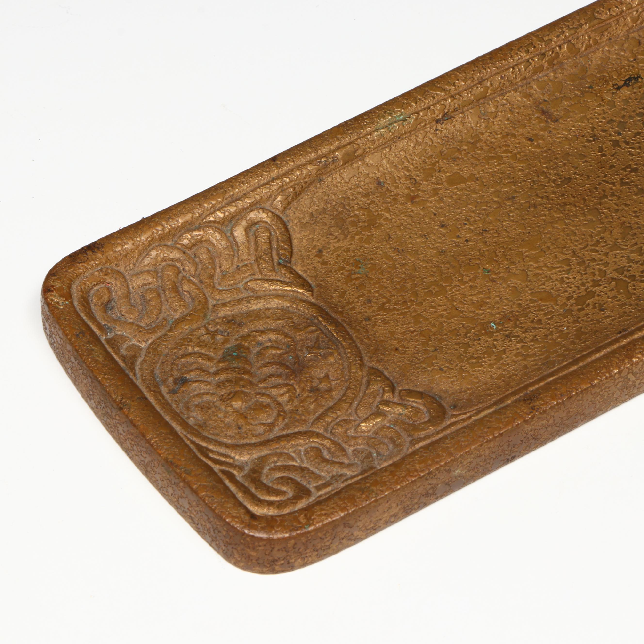 Tiffany Studios "Zodiac" Bronze Doré Pen Tray