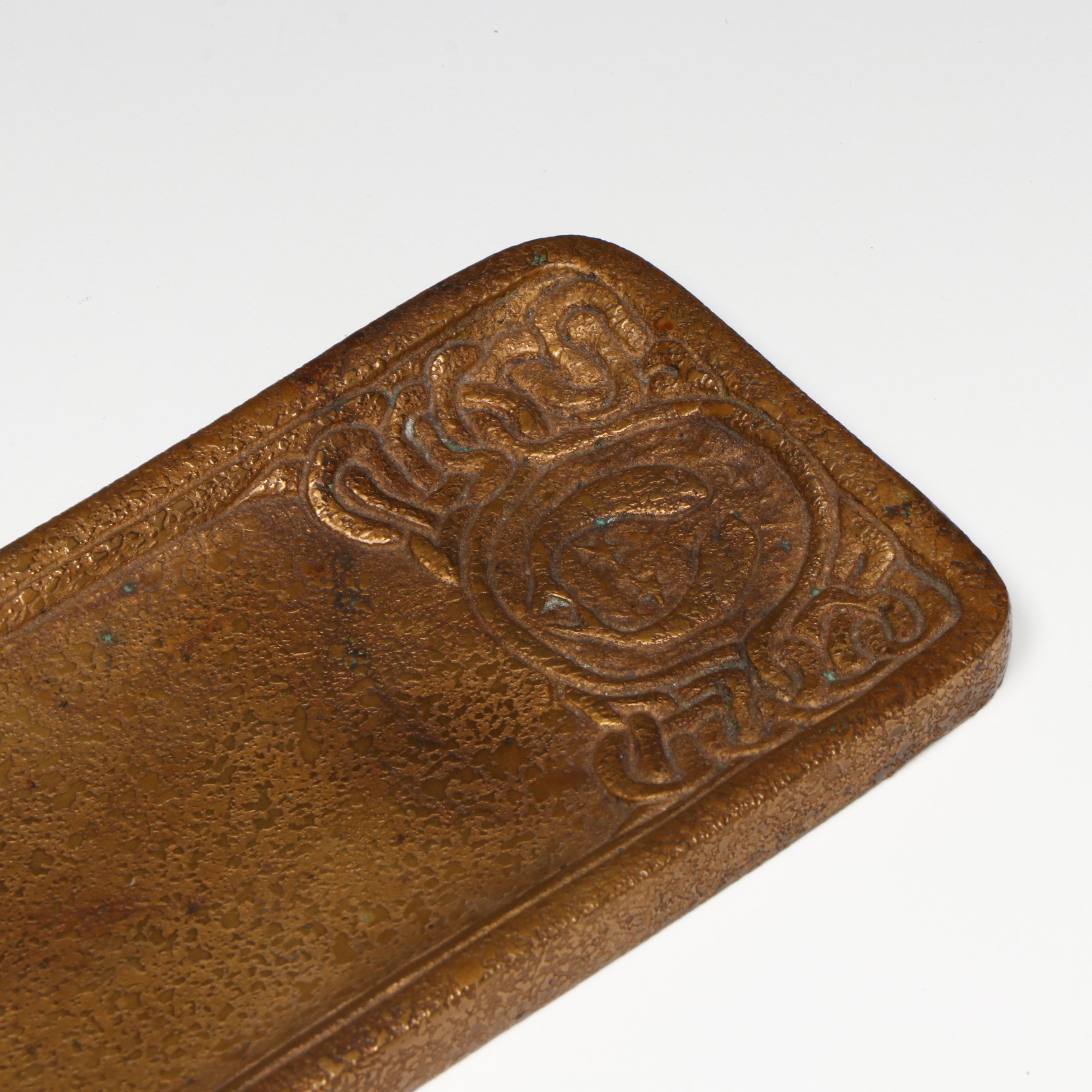 Tiffany Studios "Zodiac" Bronze Doré Pen Tray