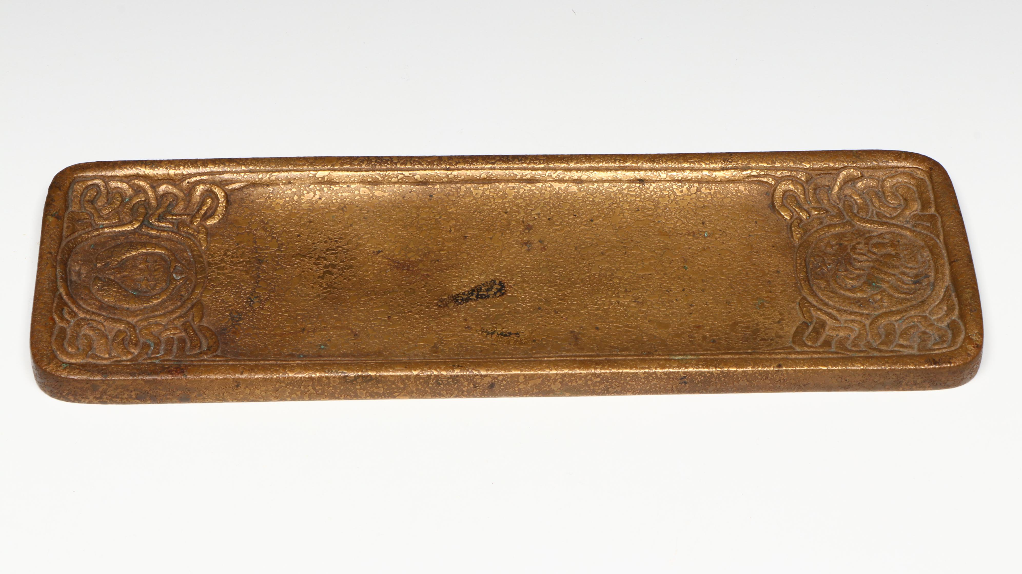 Tiffany Studios "Zodiac" Bronze Doré Pen Tray