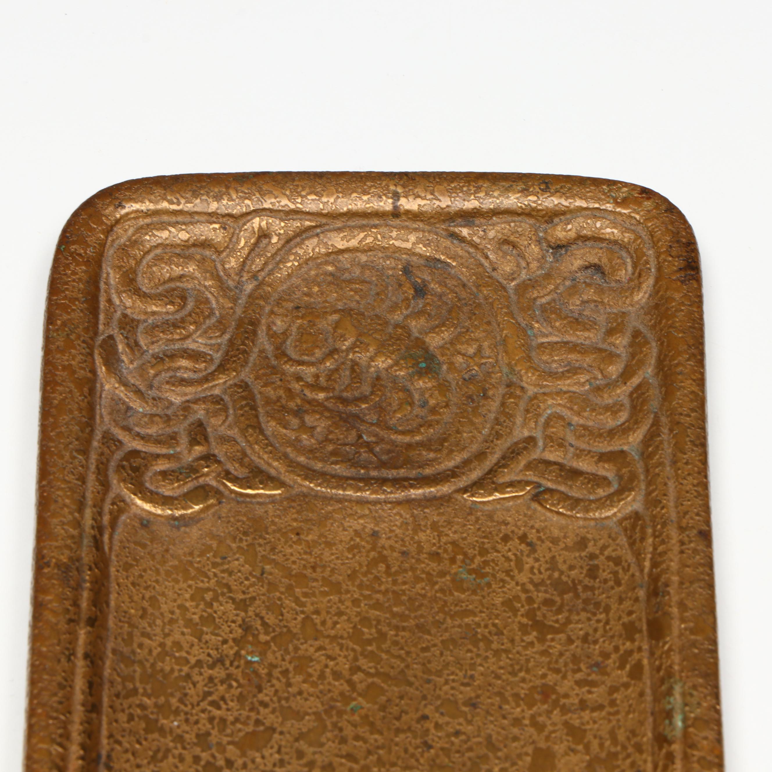 Tiffany Studios "Zodiac" Bronze Doré Pen Tray