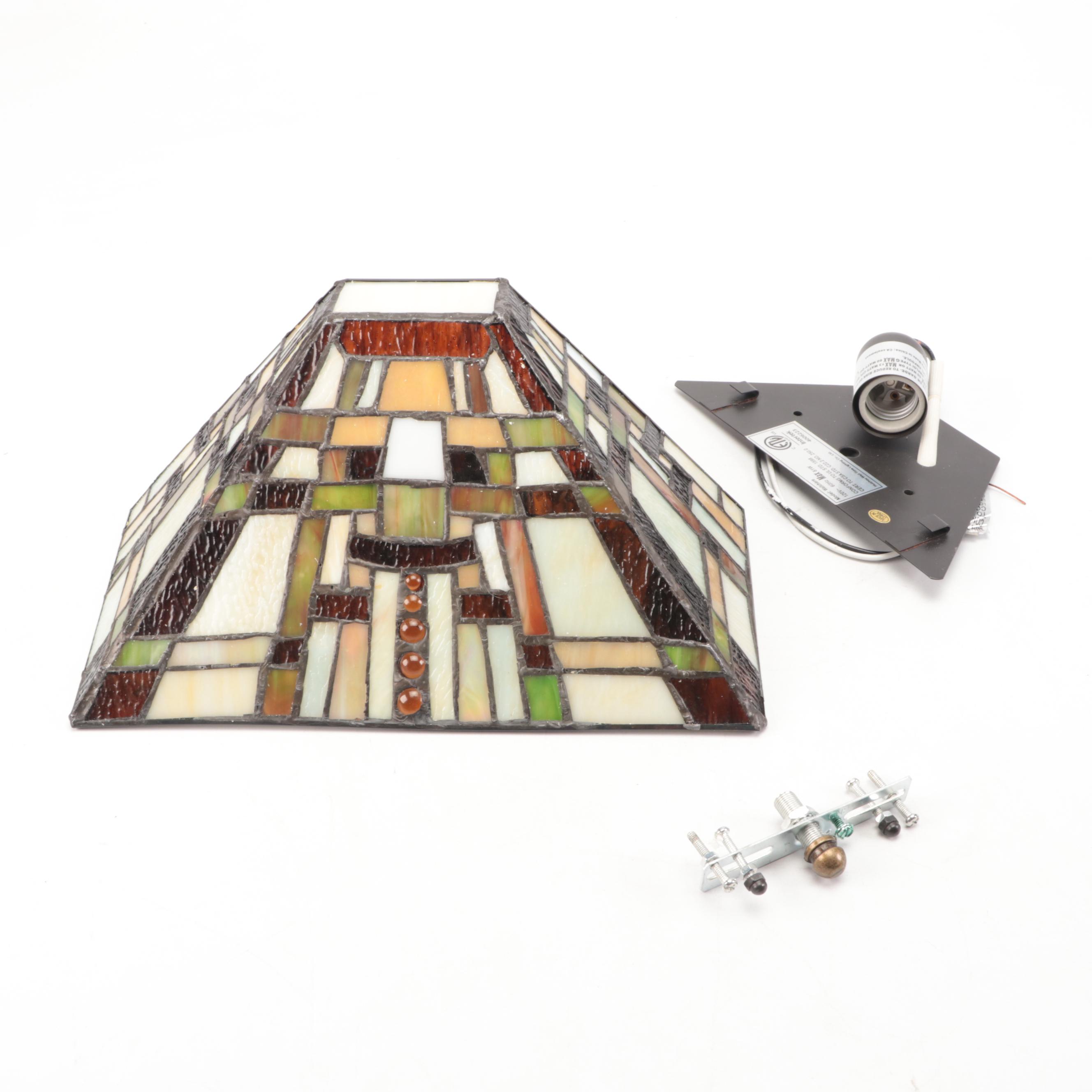 Mission Style Slag Glass and Metal Wall Lamp