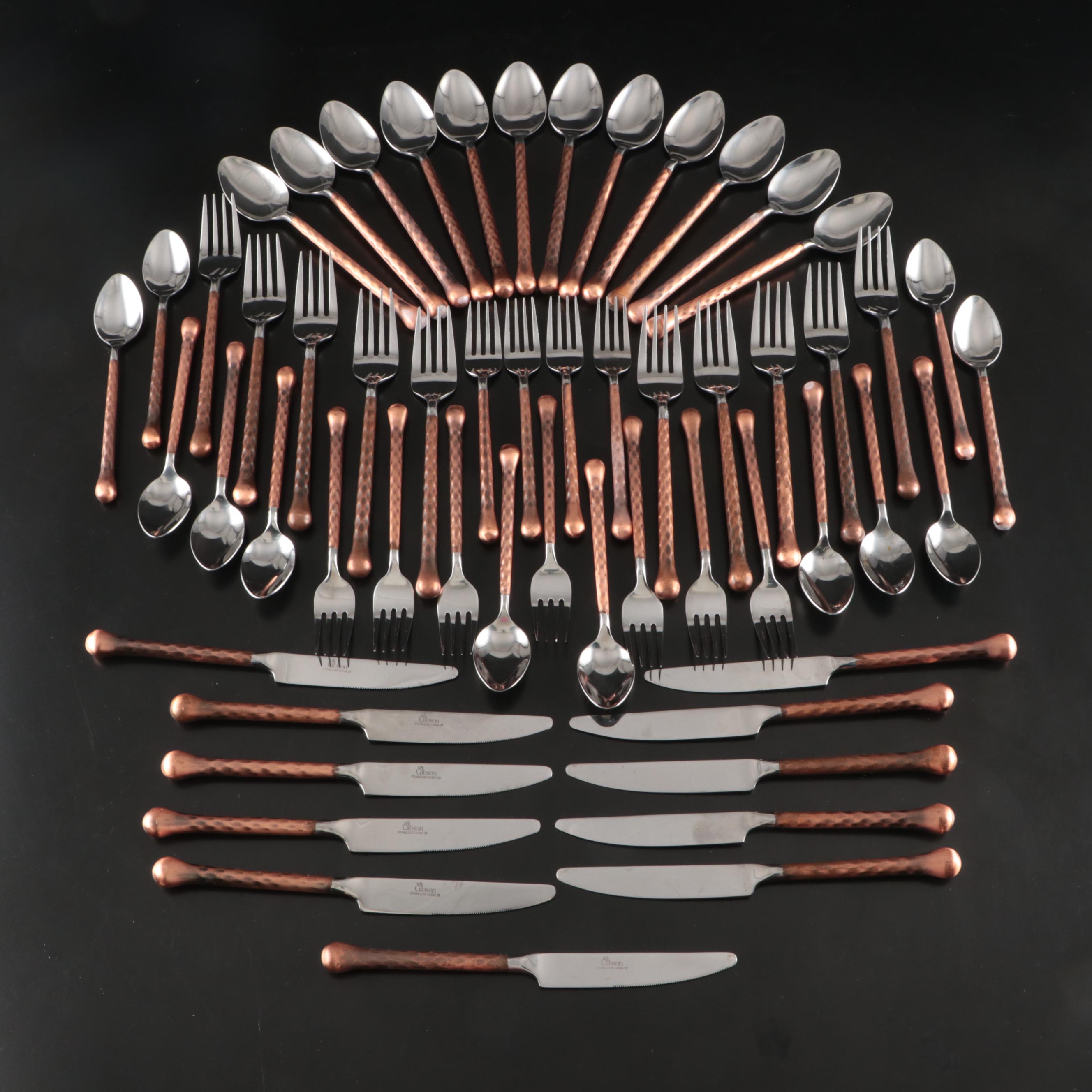Gibson "Campanile" Hammered Copper Handled Stainless Steel Flatware
