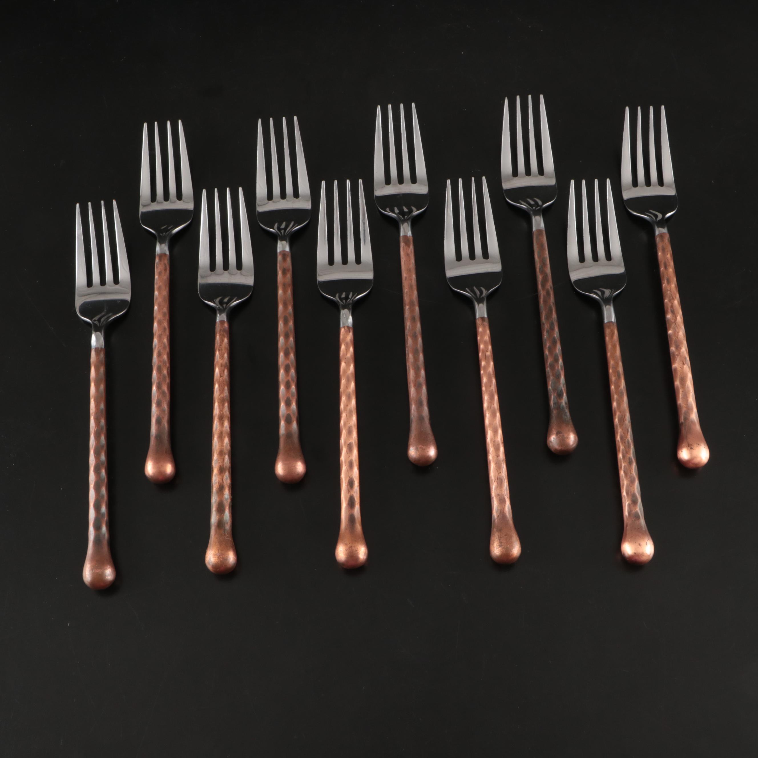 Gibson "Campanile" Hammered Copper Handled Stainless Steel Flatware