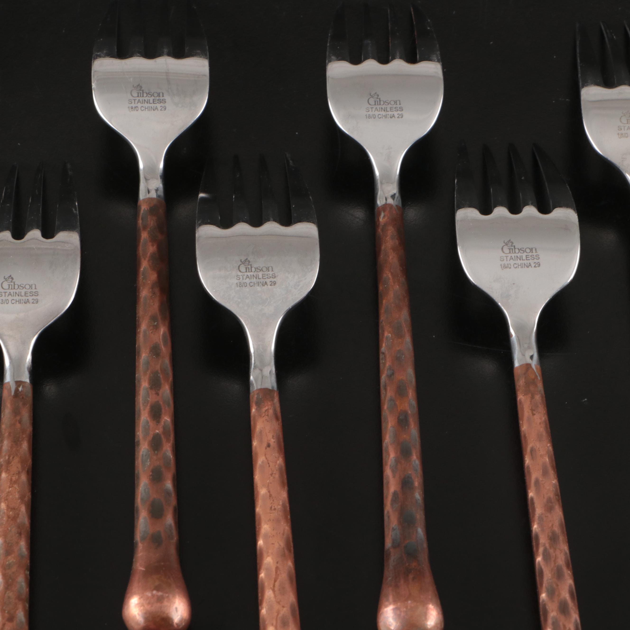 Gibson "Campanile" Hammered Copper Handled Stainless Steel Flatware