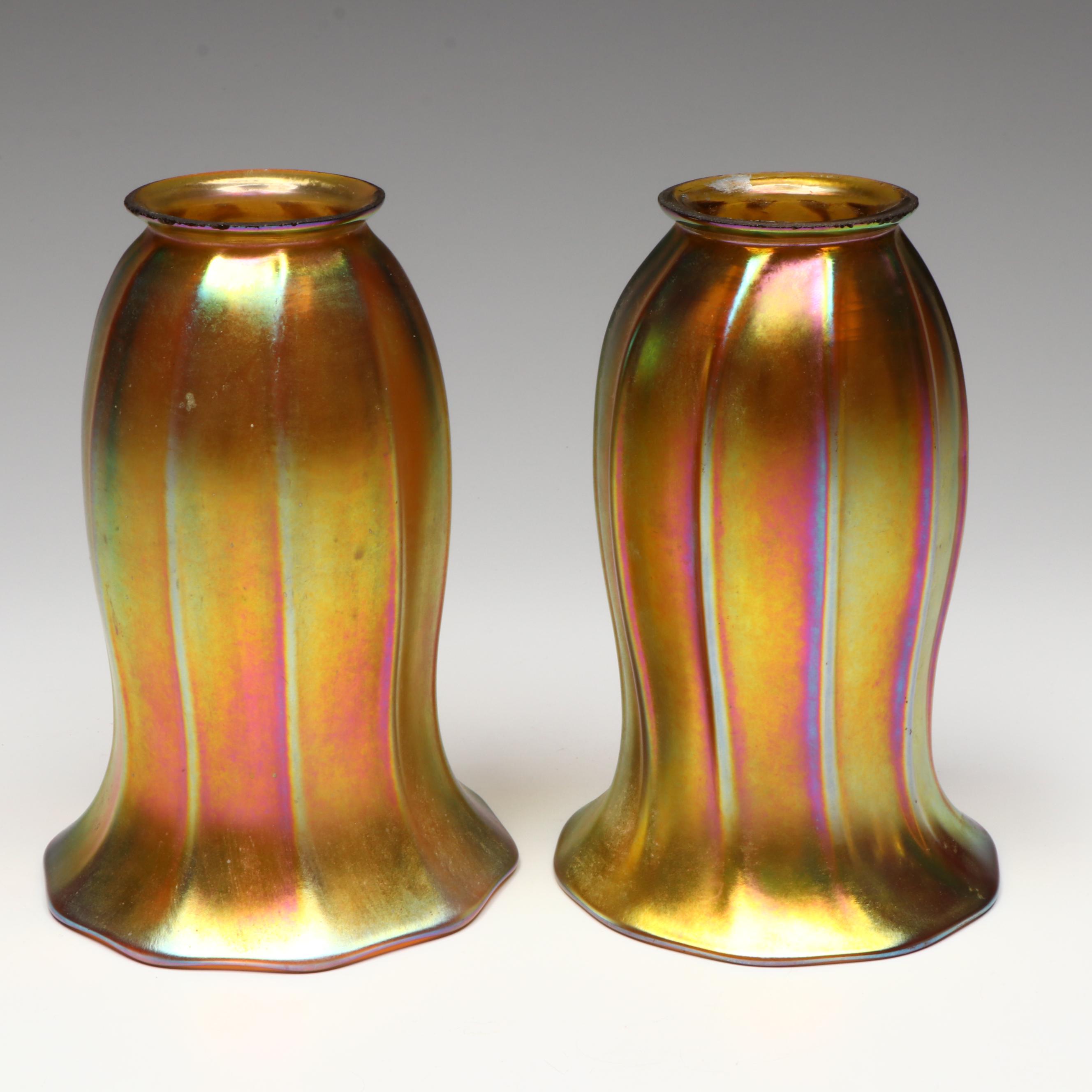Art Nouveau Iridescent Art Glass Lamp Shades