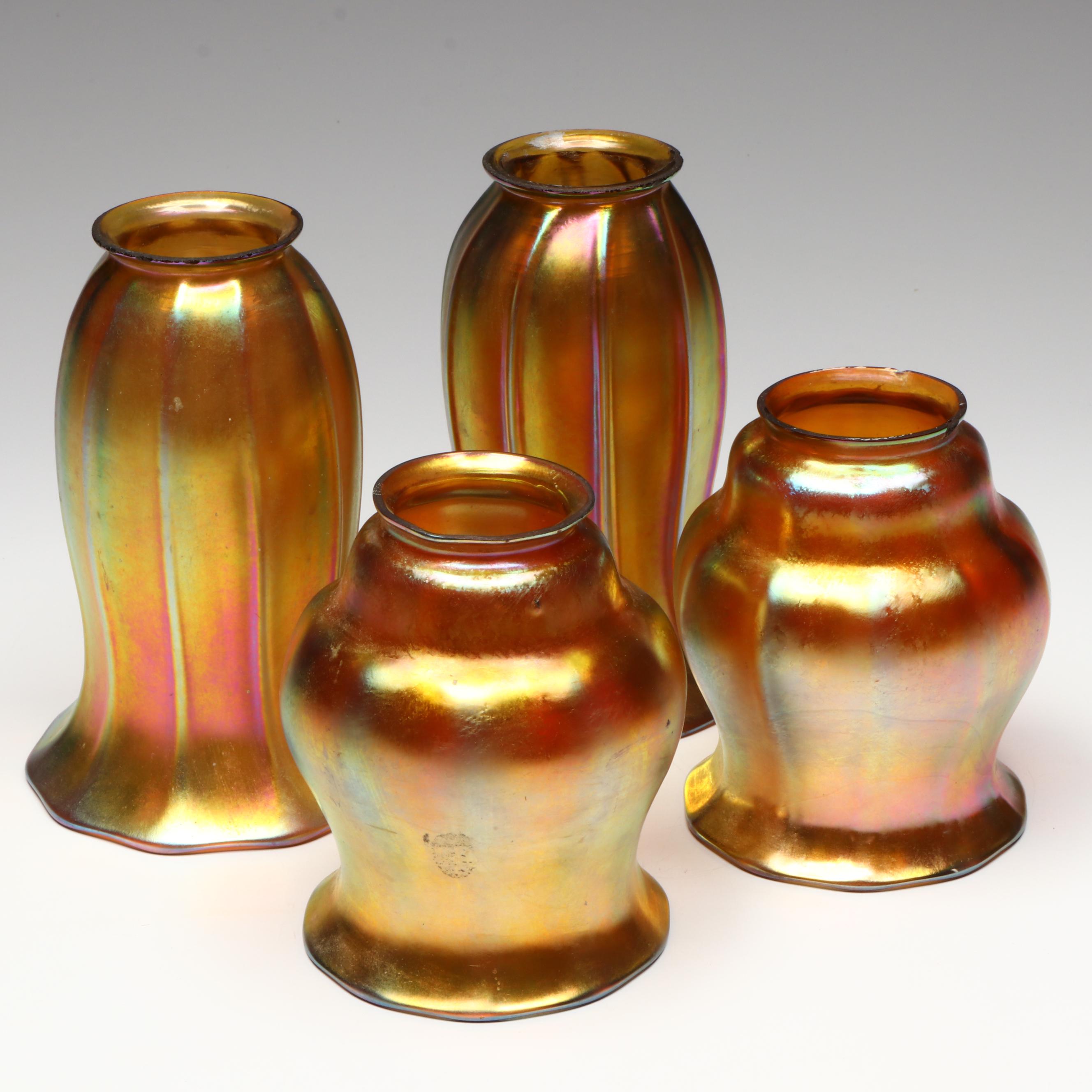 Art Nouveau Iridescent Art Glass Lamp Shades