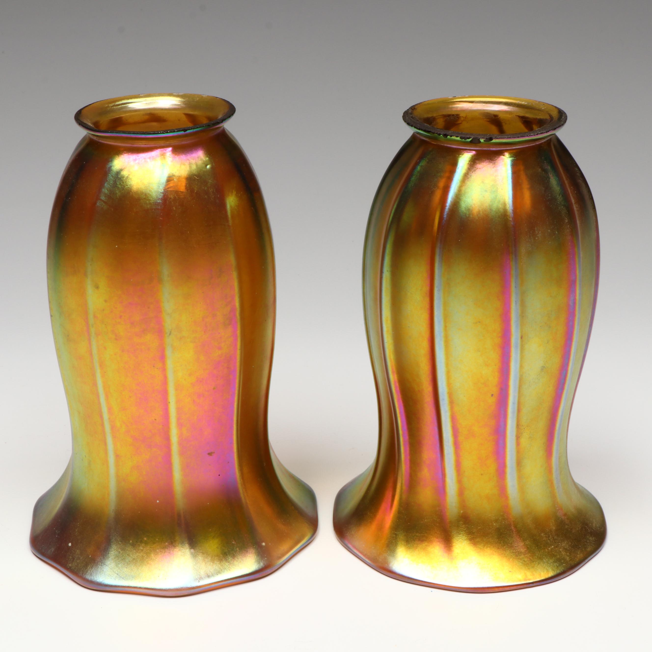 Art Nouveau Iridescent Art Glass Lamp Shades