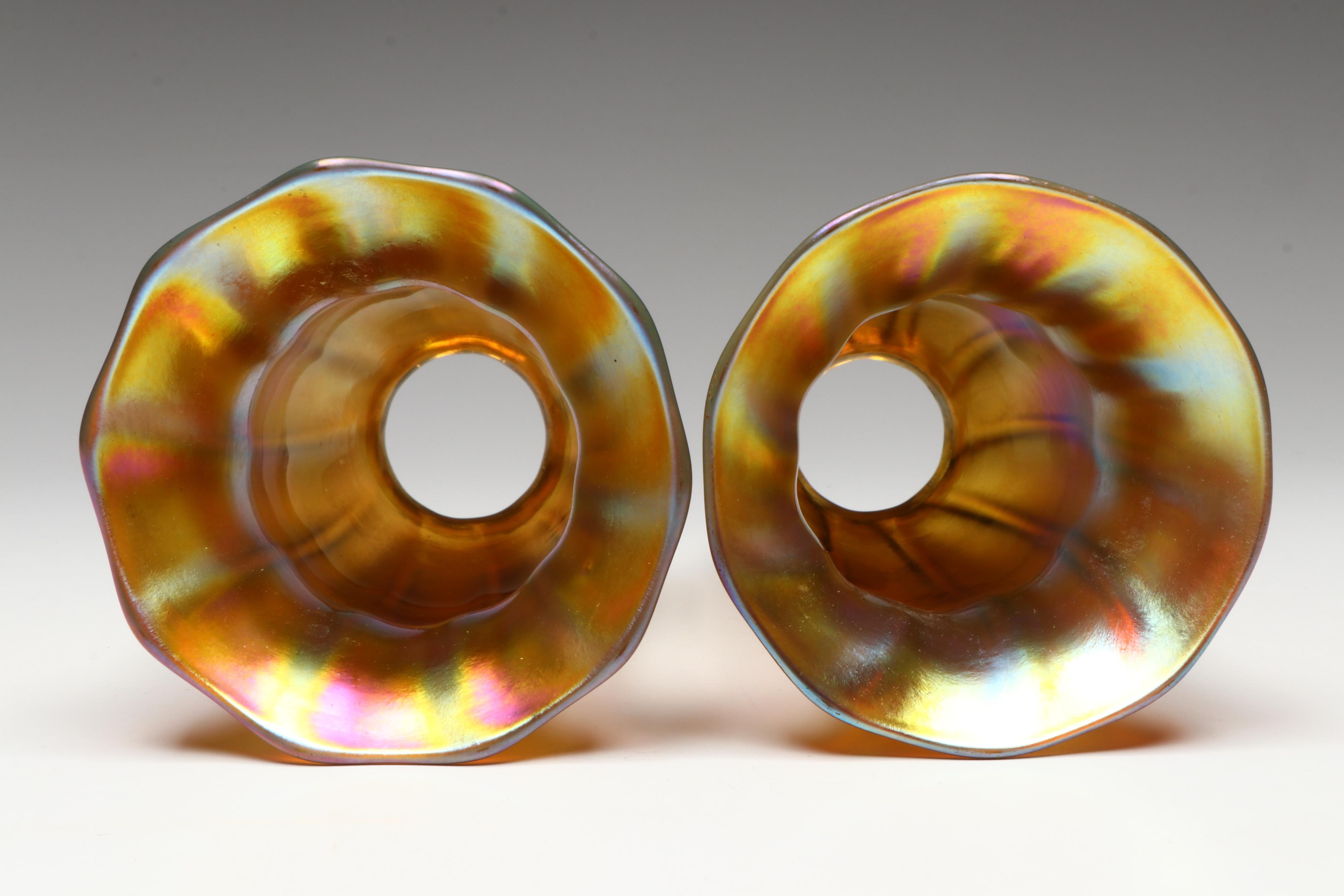 Art Nouveau Iridescent Art Glass Lamp Shades