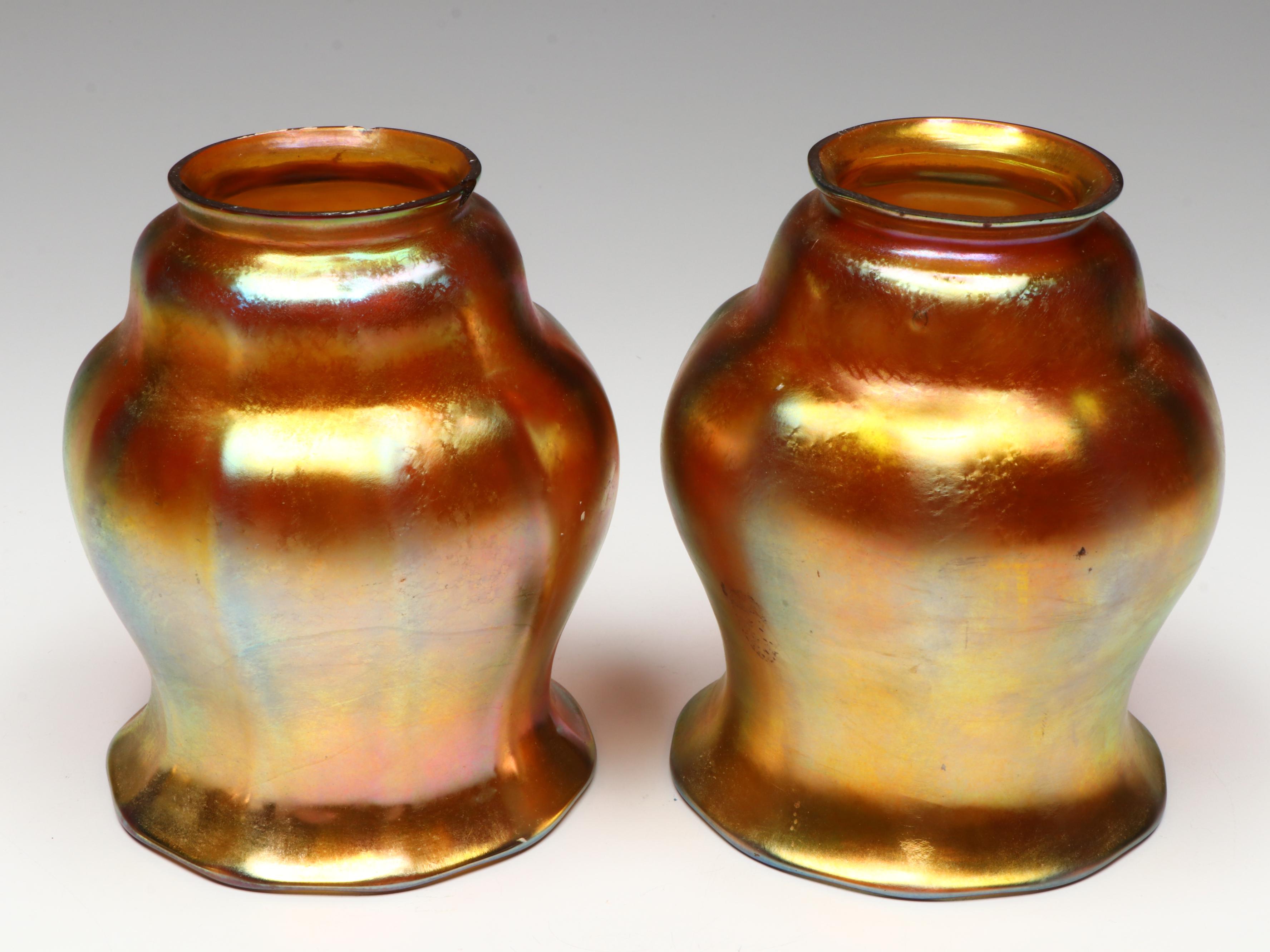 Art Nouveau Iridescent Art Glass Lamp Shades